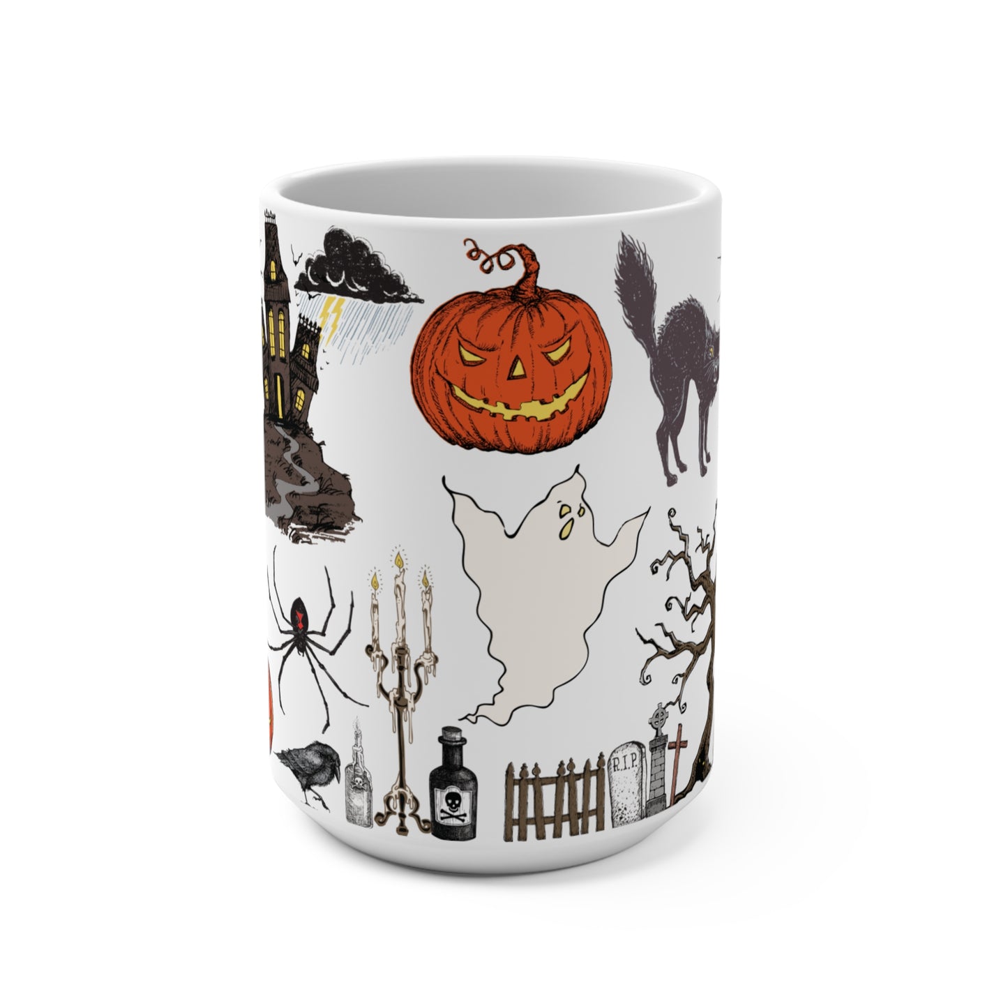 Vintage Halloween Mug 15oz - Festive Haunted Design for Fall Celebrations