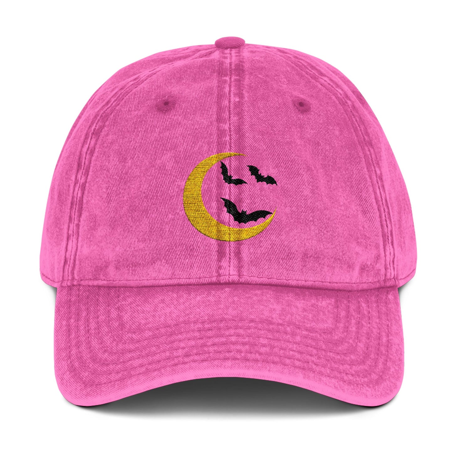 Embroidered Vintage Cap - Crescent Moon and Bats Design
