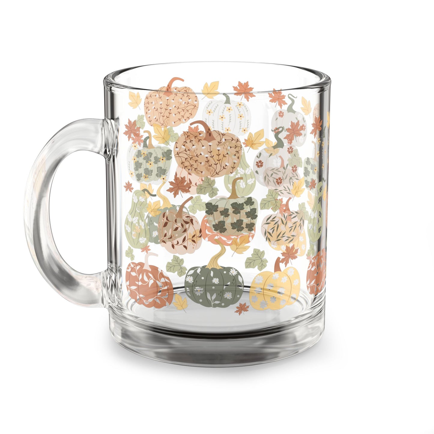 Autumn Pumpkin Glass Mug | Cozy Fall Beverage Cup | 10oz