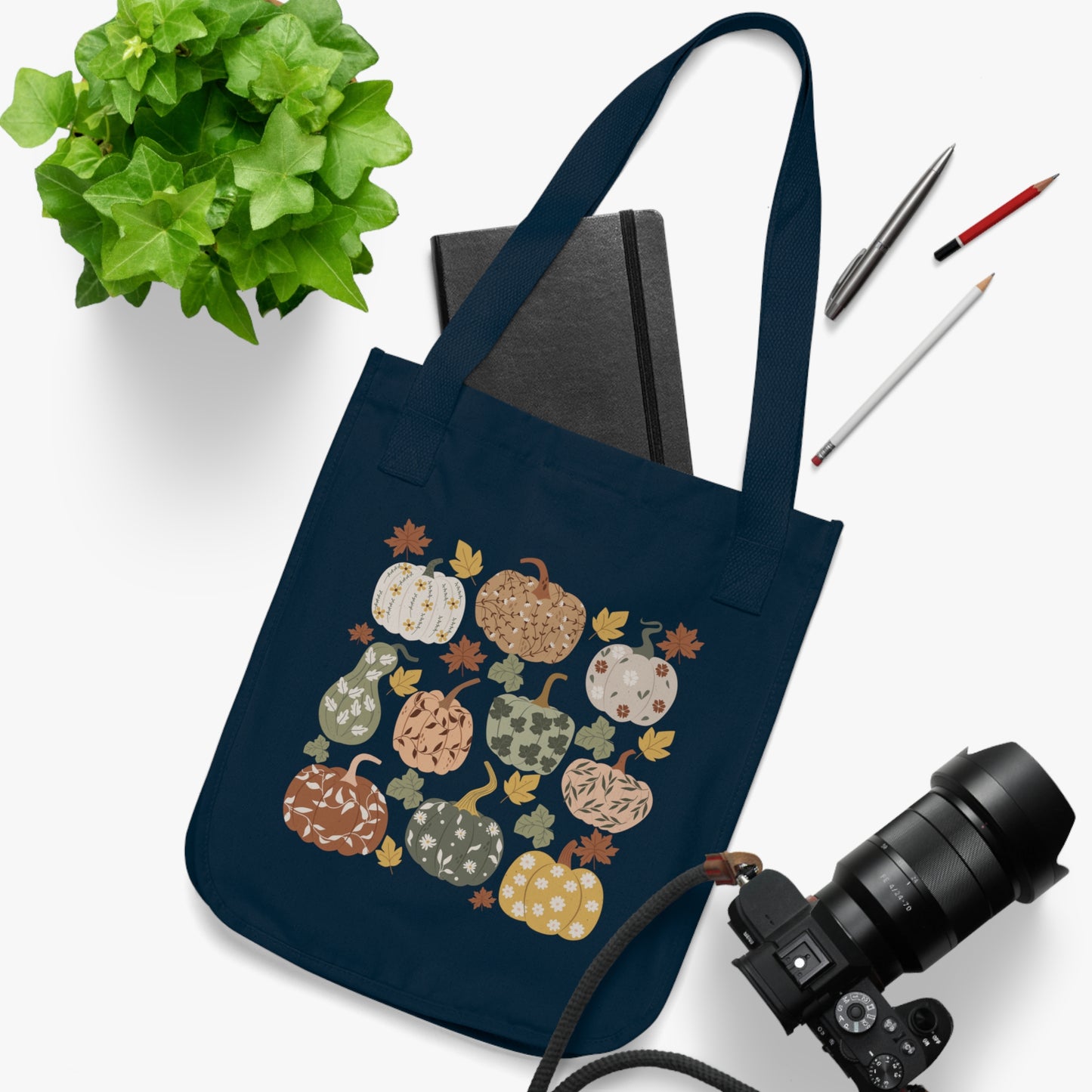 Organic Floral Pumpkin Tote Bag