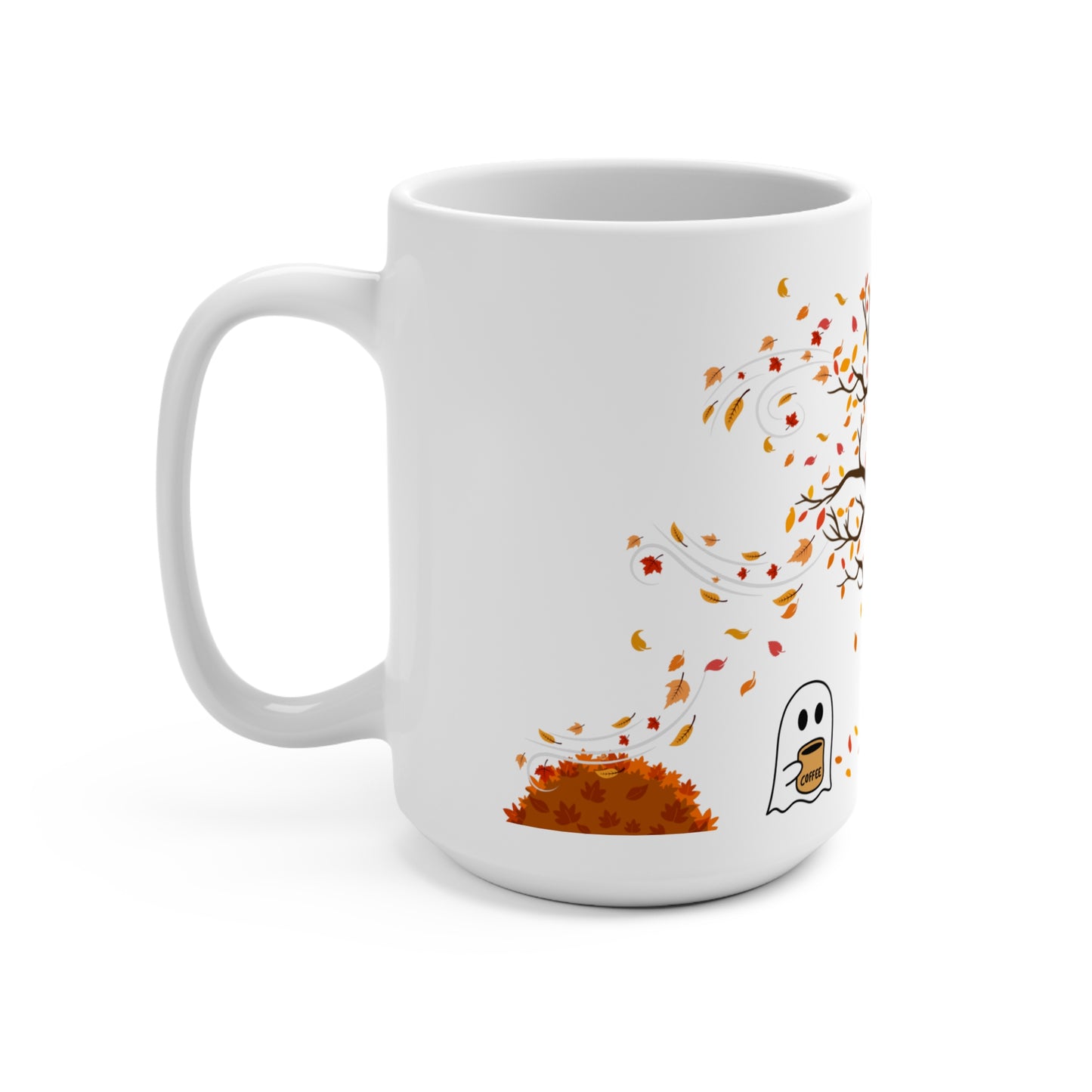Autumn-Themed 15oz Mug with Pumpkins and Ghost