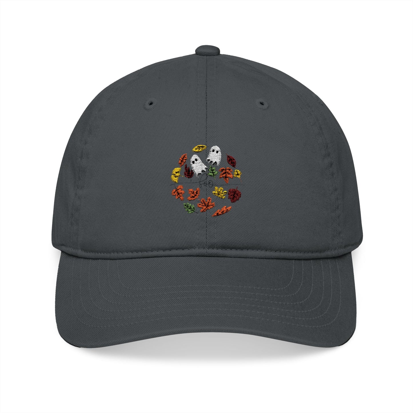 Embroidered Baseball Cap - Boo Ghost and Fall Leaves Design