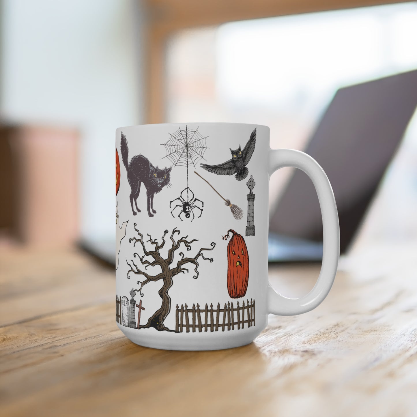 Vintage Halloween Mug 15oz - Festive Haunted Design for Fall Celebrations