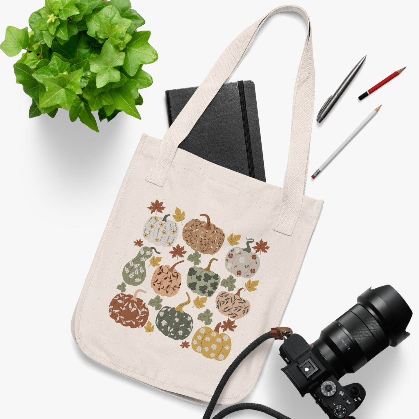 Organic Floral Pumpkin Tote Bag