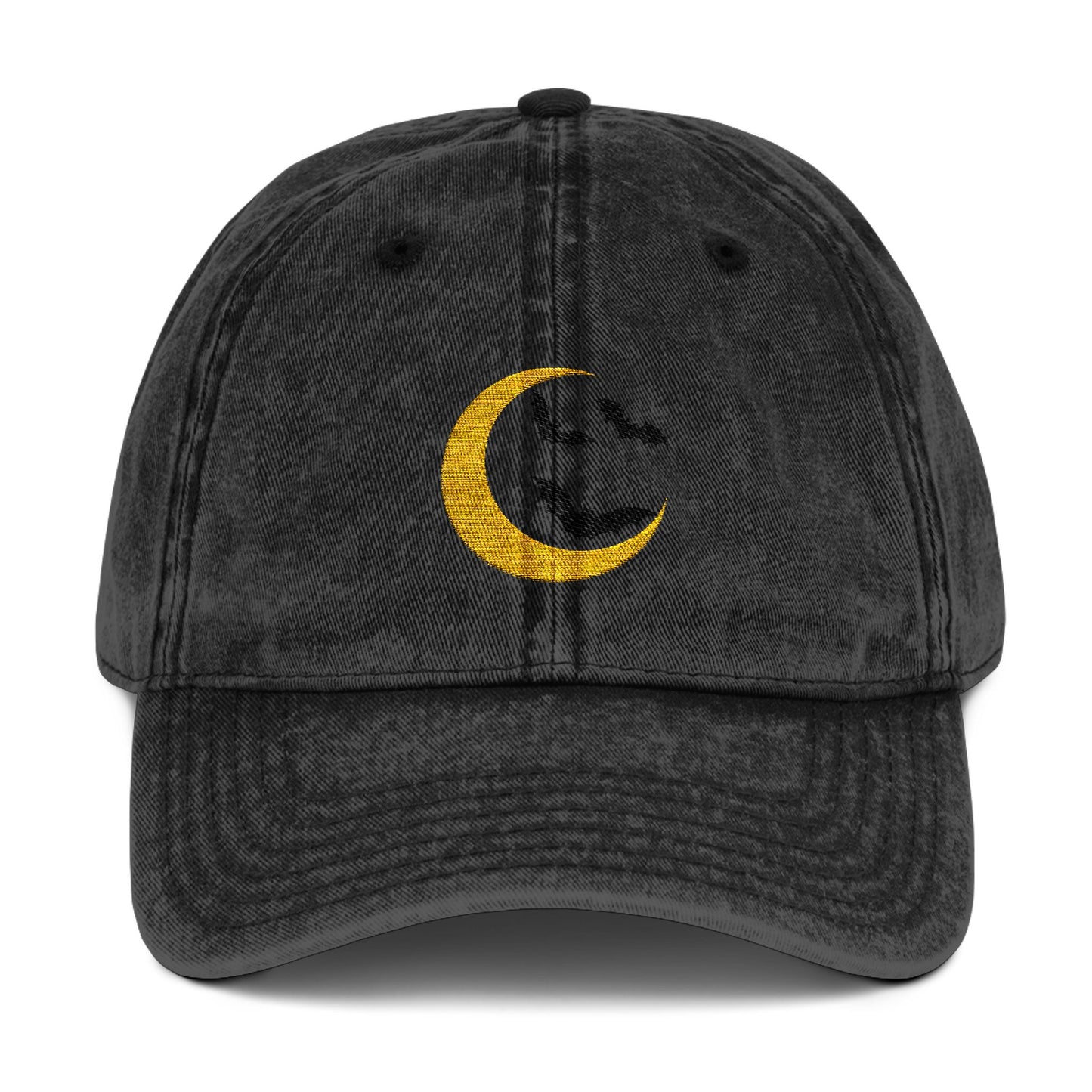 Embroidered Vintage Cap - Crescent Moon and Bats Design