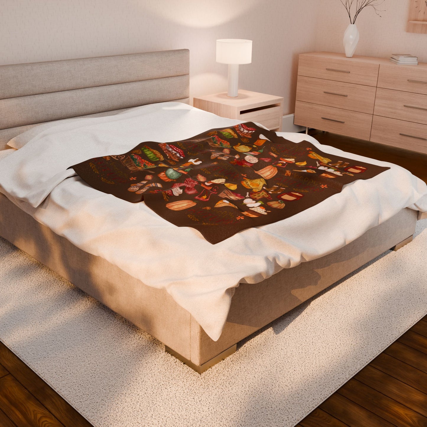 Cozy Autumn Velveteen Plush Blanket in Color Mocha