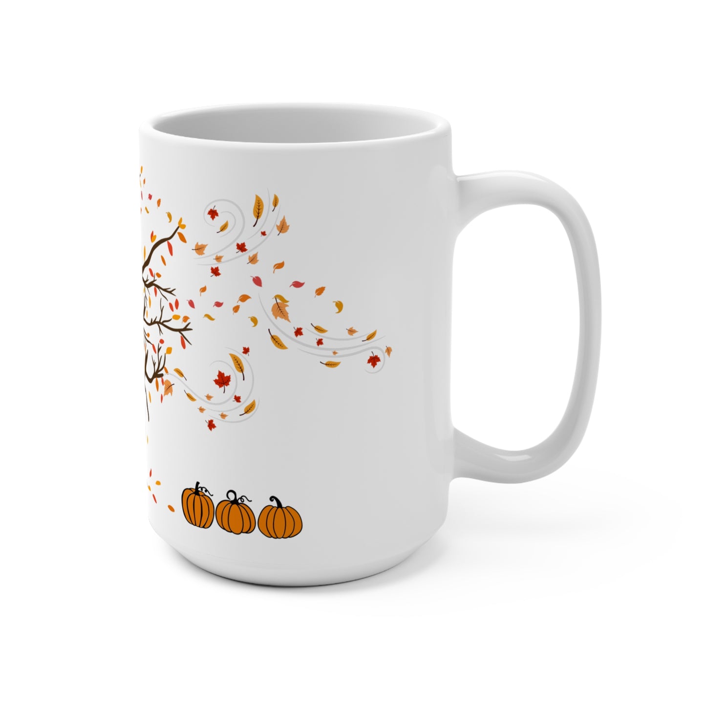 Autumn-Themed 15oz Mug with Pumpkins and Ghost