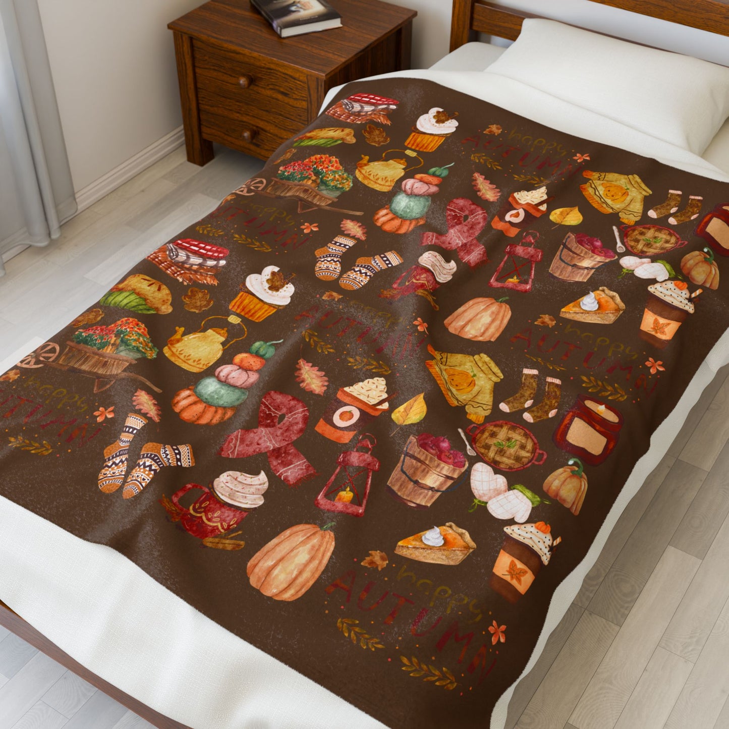 Cozy Autumn Velveteen Plush Blanket in Color Mocha