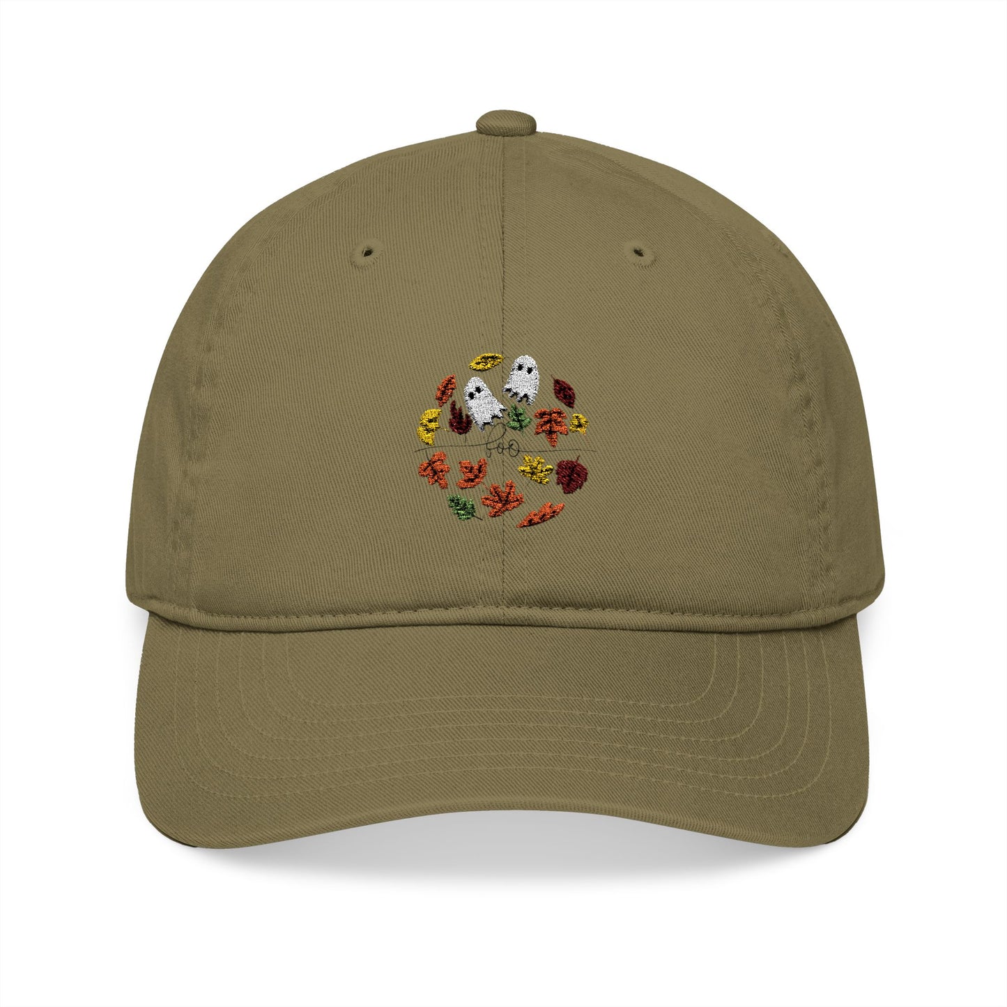 Embroidered Baseball Cap - Boo Ghost and Fall Leaves Design