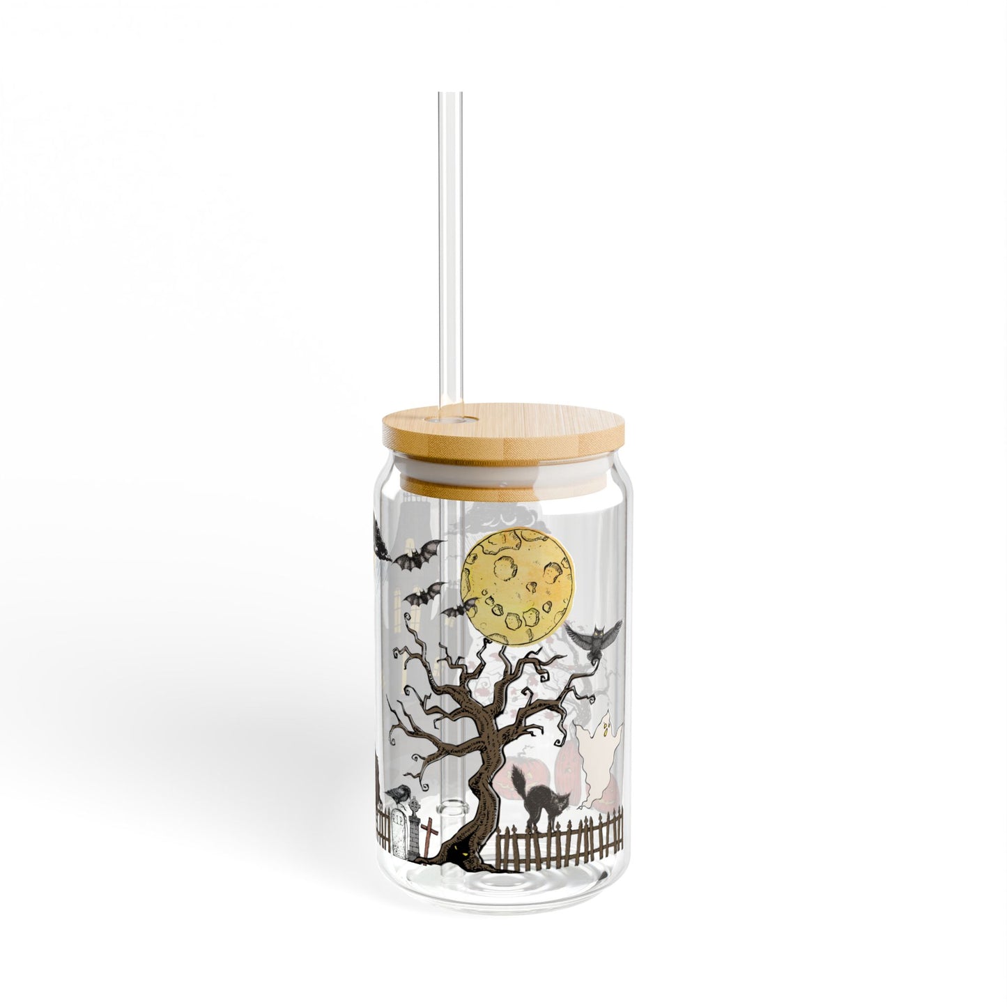 Halloween-Themed 16oz Sipper Glass with Straw - Perfect for Spooky Celebrations!