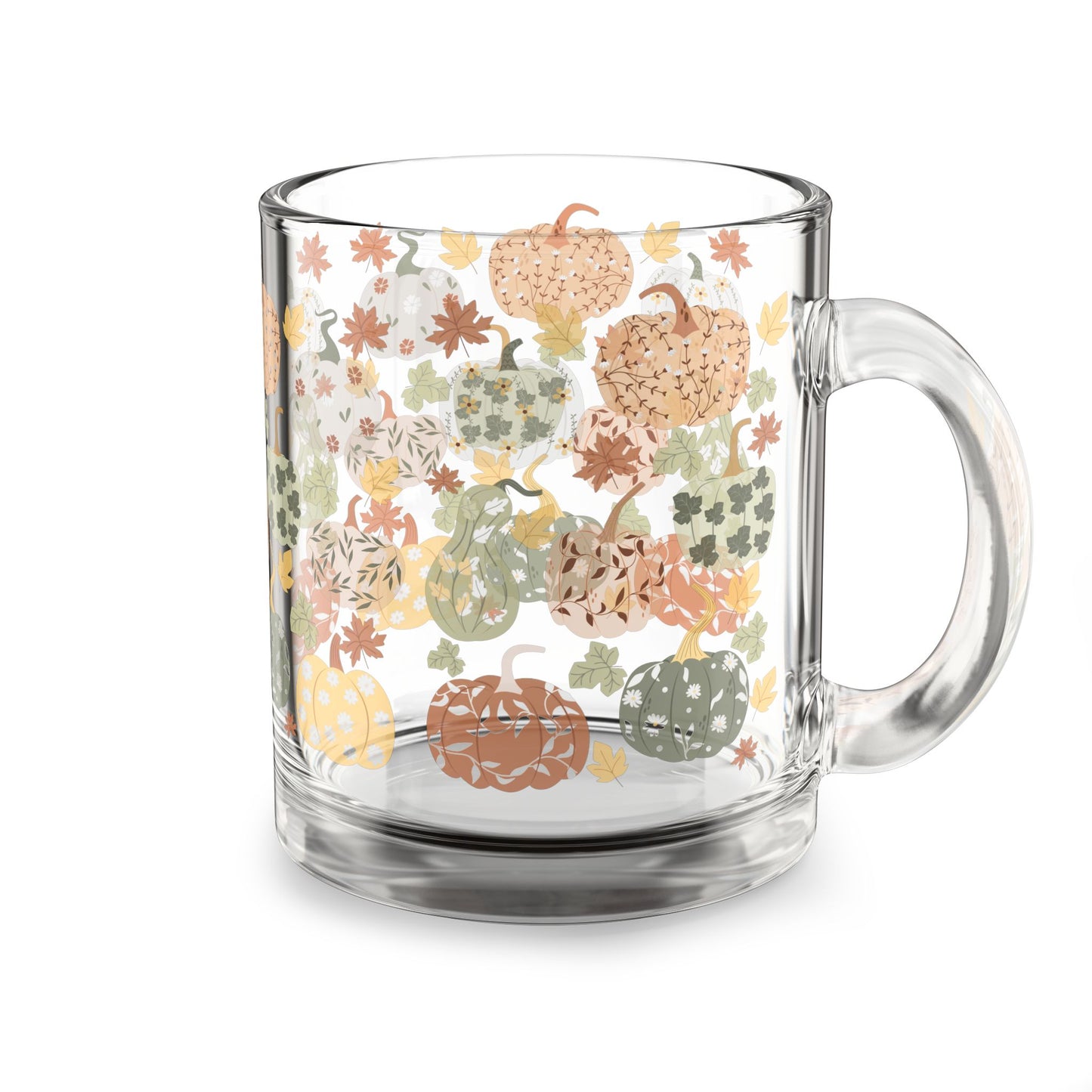 Autumn Pumpkin Glass Mug | Cozy Fall Beverage Cup | 10oz