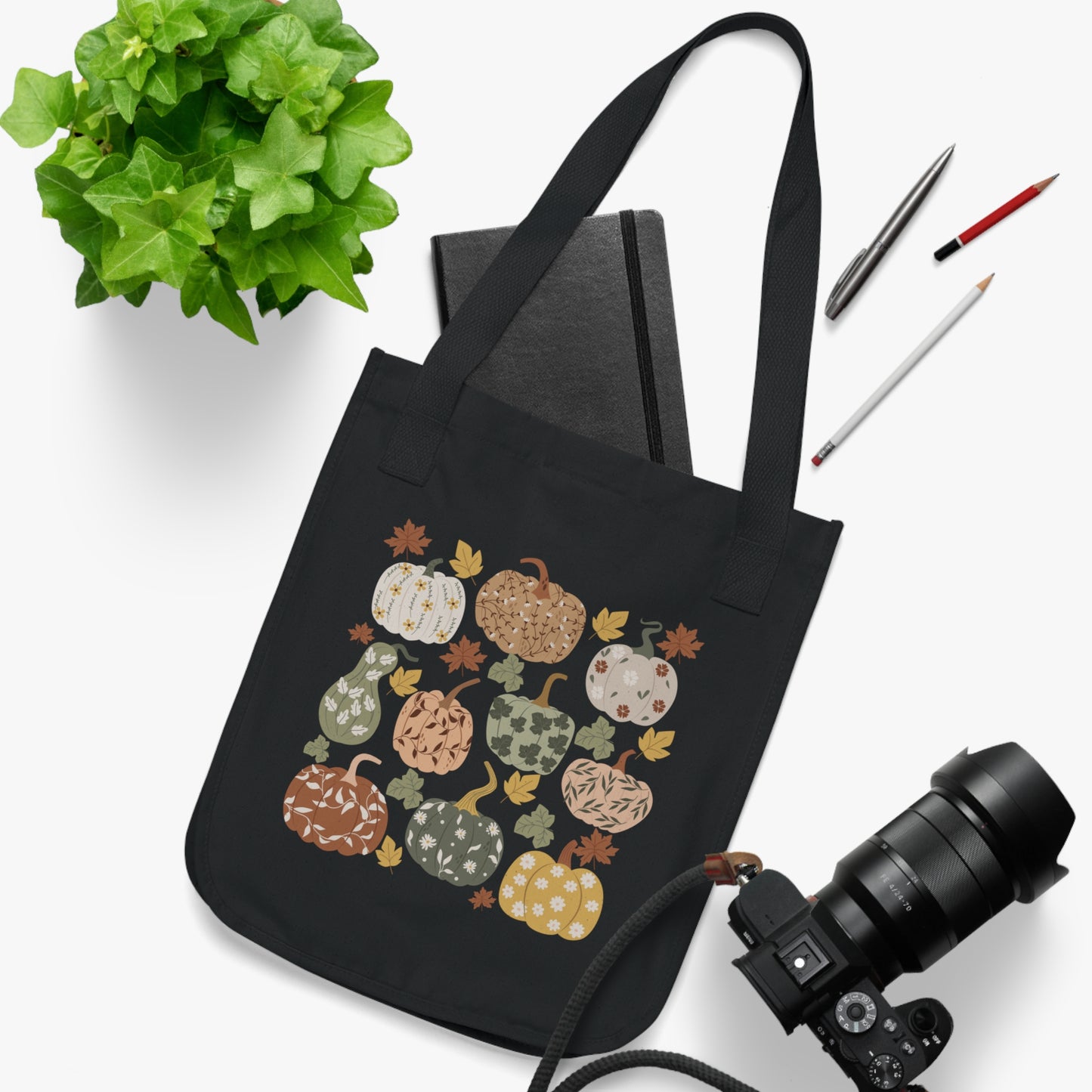 Organic Floral Pumpkin Tote Bag