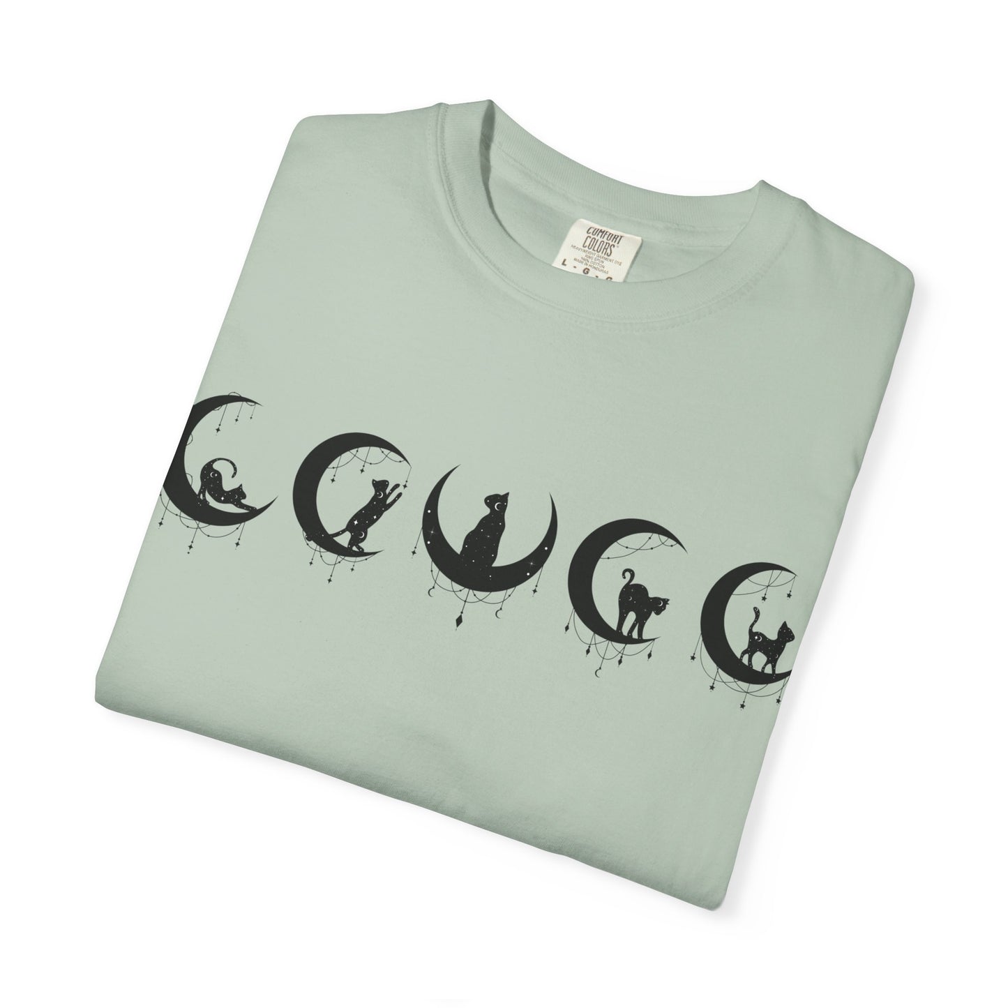 Celestial Cat T-Shirt, Unisex Tee, Bohemian Style, Gift for Cat Lovers, Casual Wear, Moon Phases Design