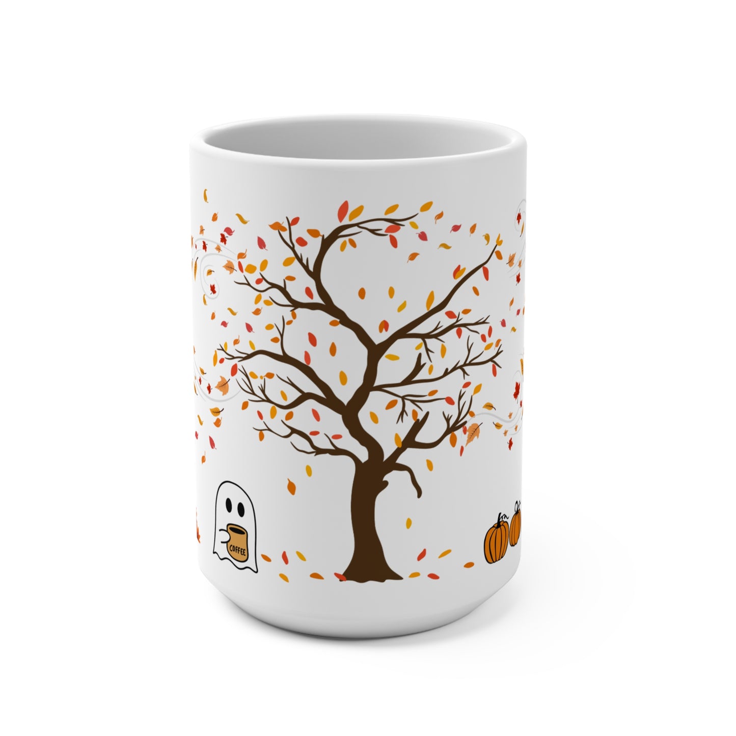 Autumn-Themed 15oz Mug with Pumpkins and Ghost