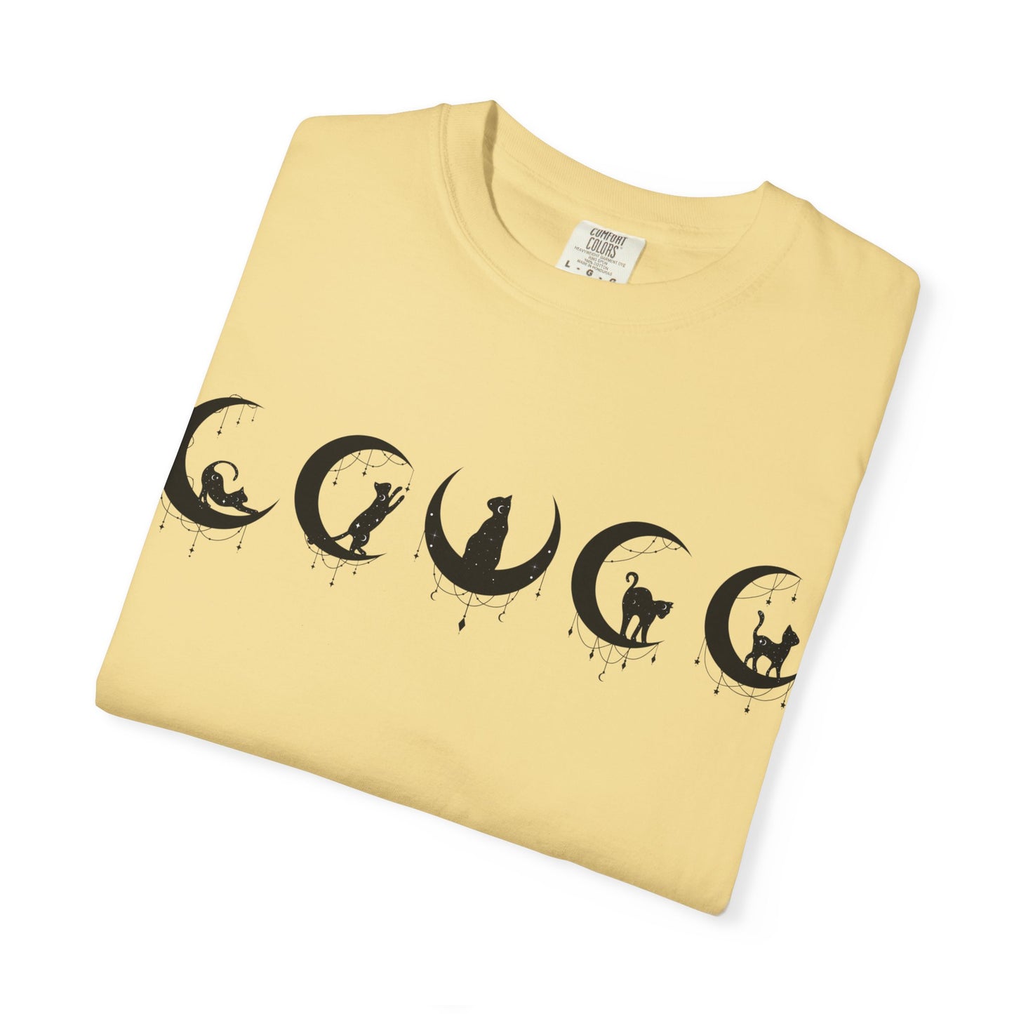 Celestial Cat T-Shirt, Unisex Tee, Bohemian Style, Gift for Cat Lovers, Casual Wear, Moon Phases Design