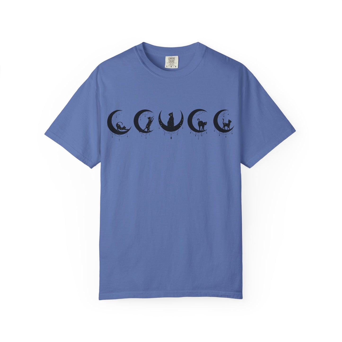 Celestial Cat T-Shirt, Unisex Tee, Bohemian Style, Gift for Cat Lovers, Casual Wear, Moon Phases Design