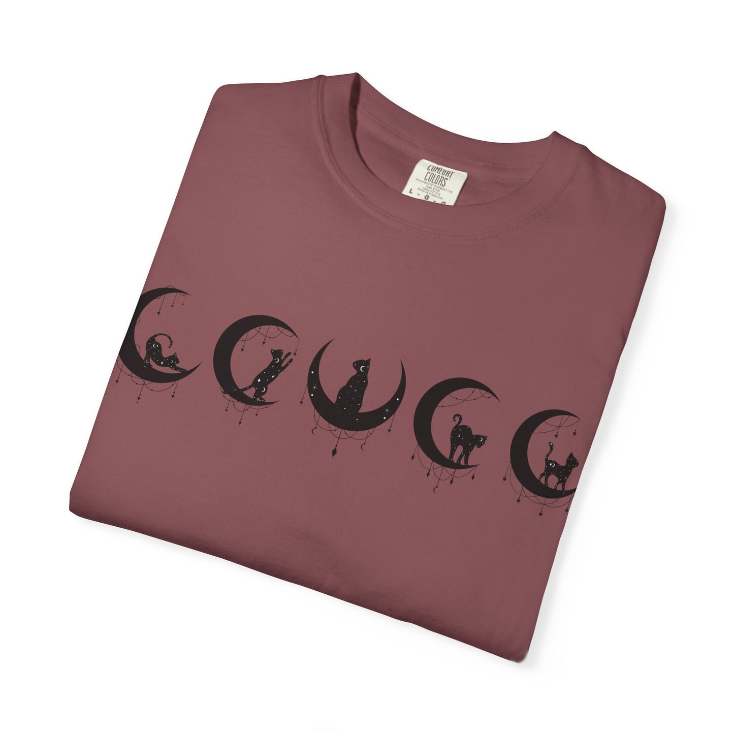 Celestial Cat T-Shirt, Unisex Tee, Bohemian Style, Gift for Cat Lovers, Casual Wear, Moon Phases Design