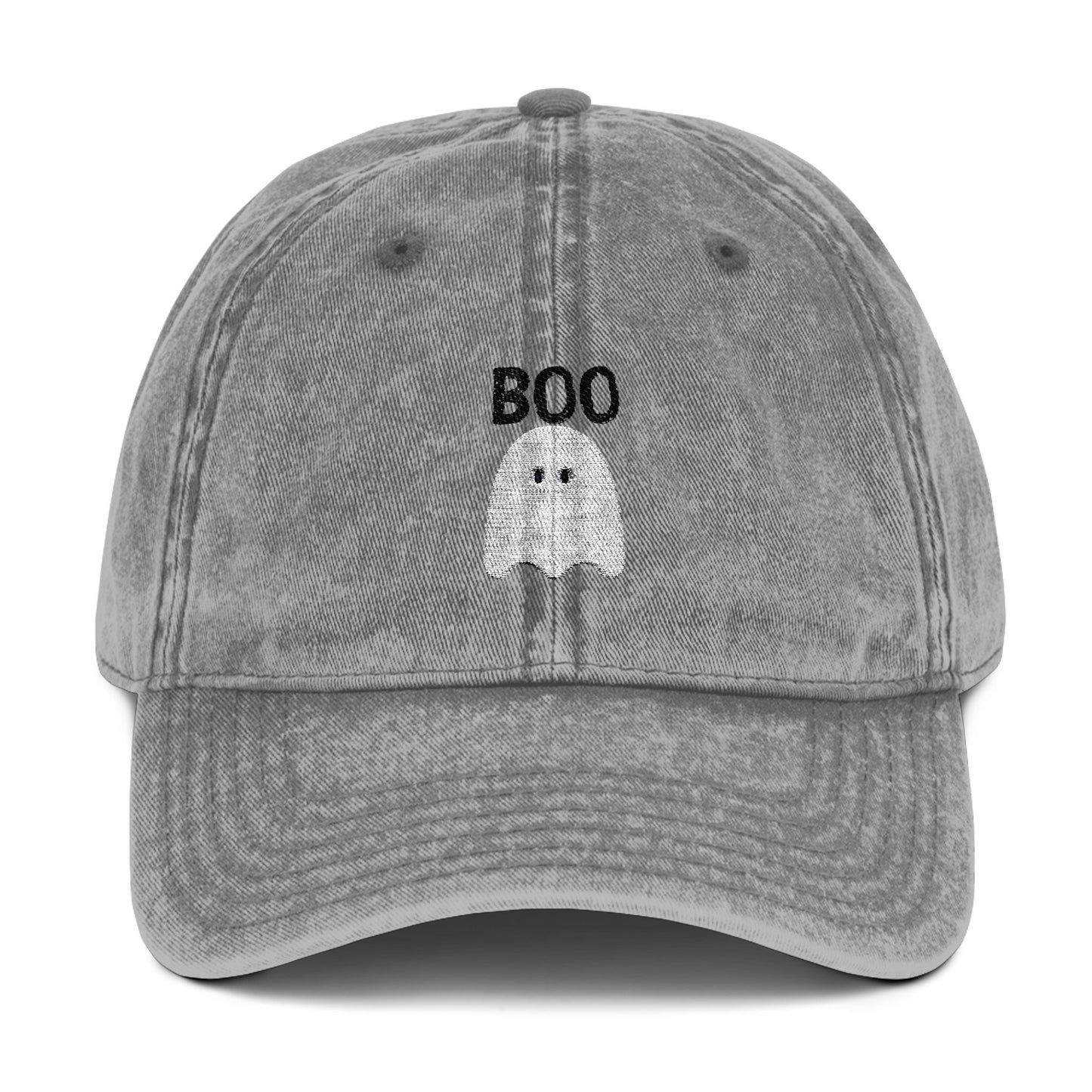 Embroidered Vintage Cap with Ghost and Boo Embroidery