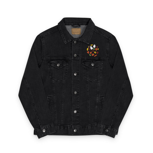 Denim Jacket - Autumn Ghost Boo Embroidered Unisex Outerwear