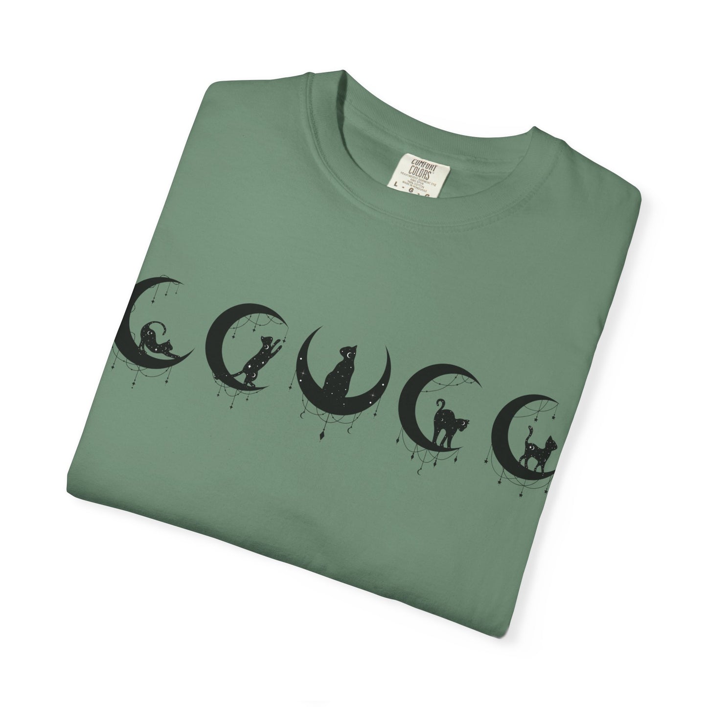 Celestial Cat T-Shirt, Unisex Tee, Bohemian Style, Gift for Cat Lovers, Casual Wear, Moon Phases Design