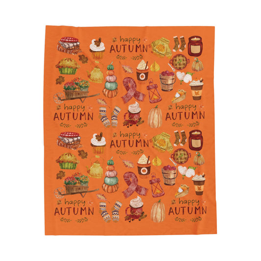 Cozy Autumn Velveteen Plush Blanket in Color Rusta