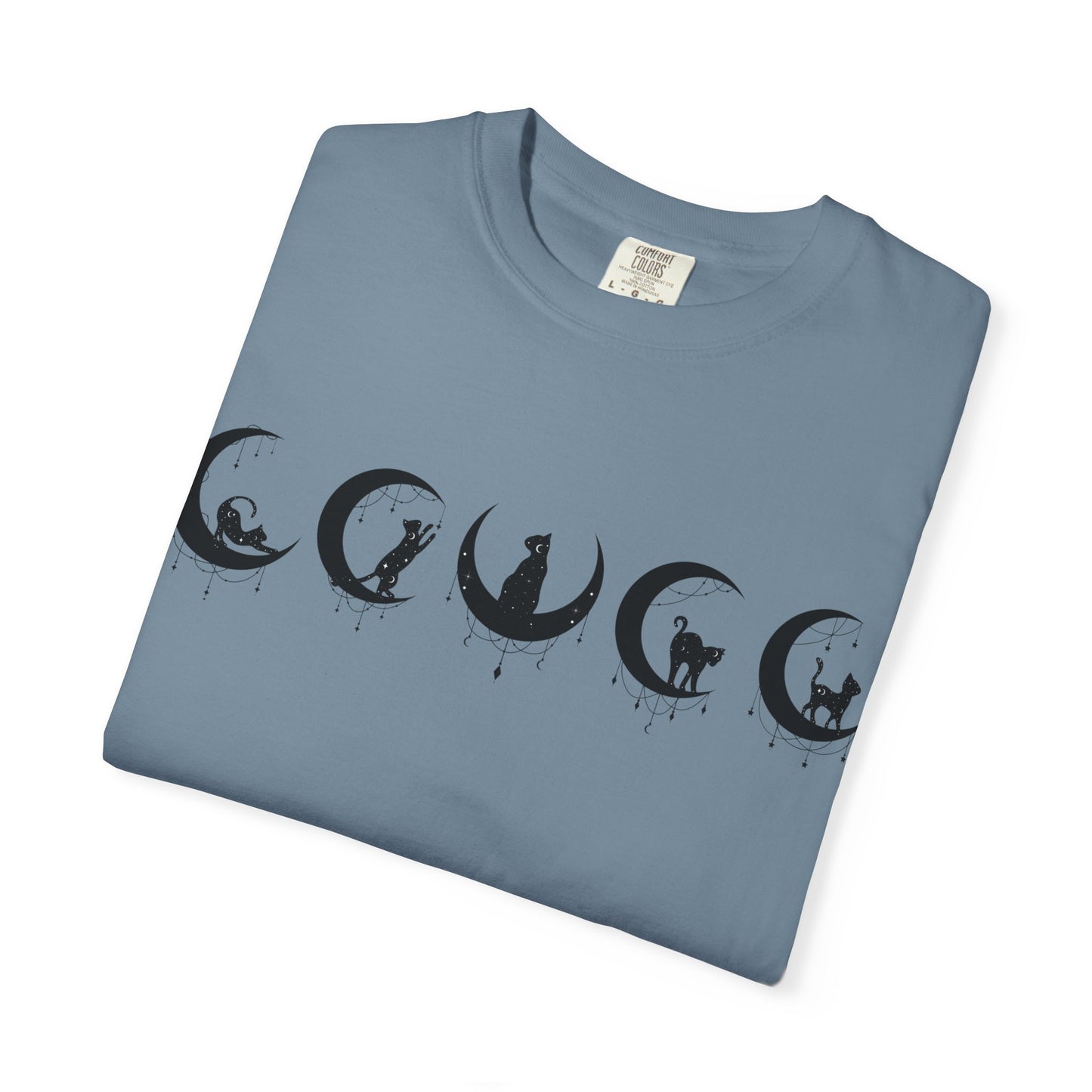 Celestial Cat T-Shirt, Unisex Tee, Bohemian Style, Gift for Cat Lovers, Casual Wear, Moon Phases Design
