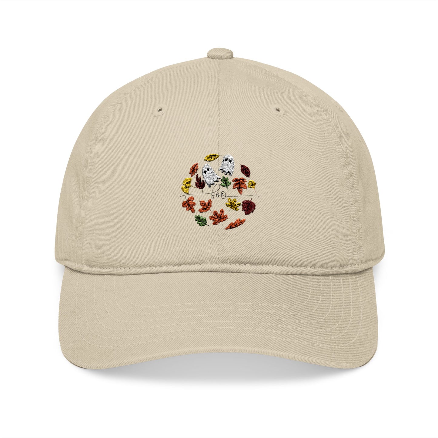 Embroidered Baseball Cap - Boo Ghost and Fall Leaves Design