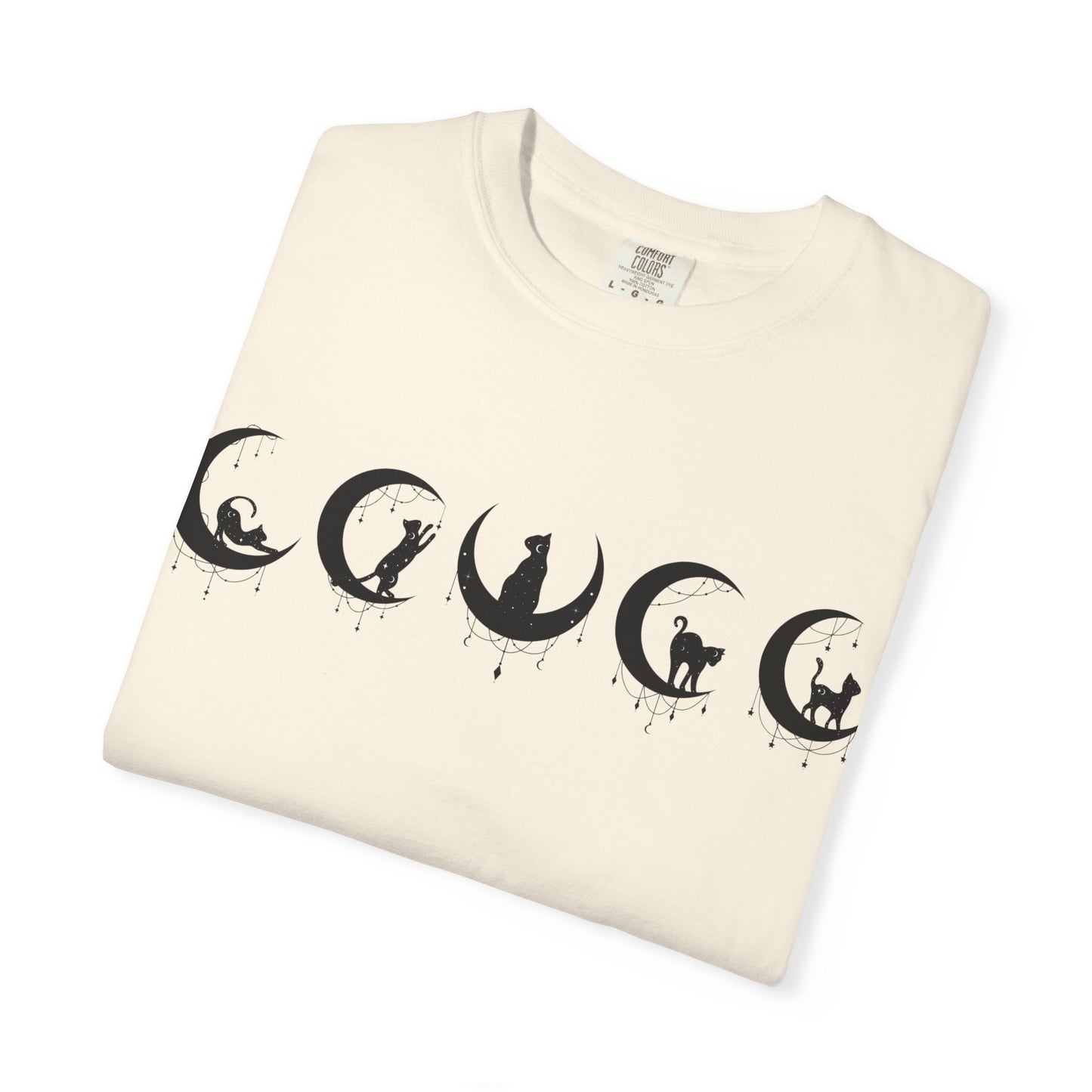 Celestial Cat T-Shirt, Unisex Tee, Bohemian Style, Gift for Cat Lovers, Casual Wear, Moon Phases Design