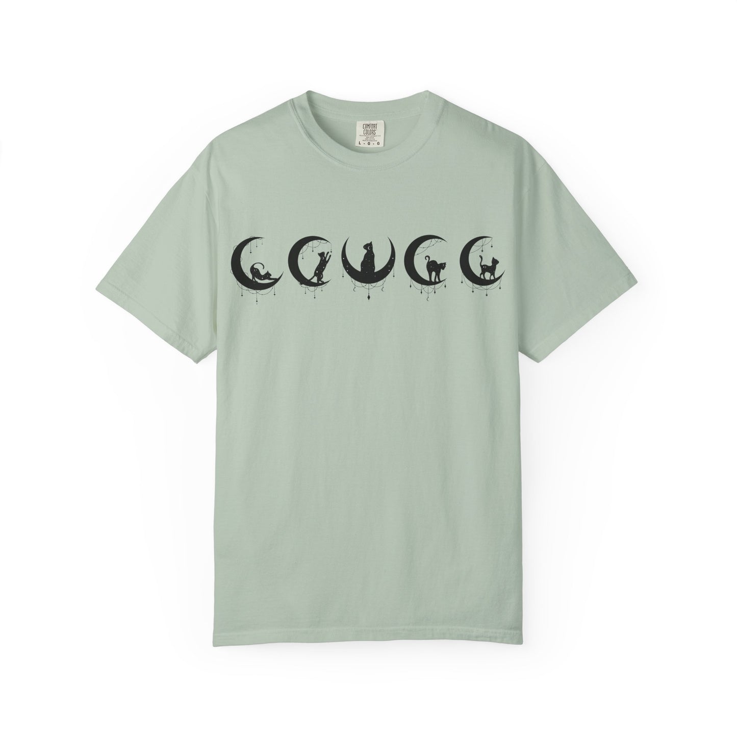 Celestial Cat T-Shirt, Unisex Tee, Bohemian Style, Gift for Cat Lovers, Casual Wear, Moon Phases Design