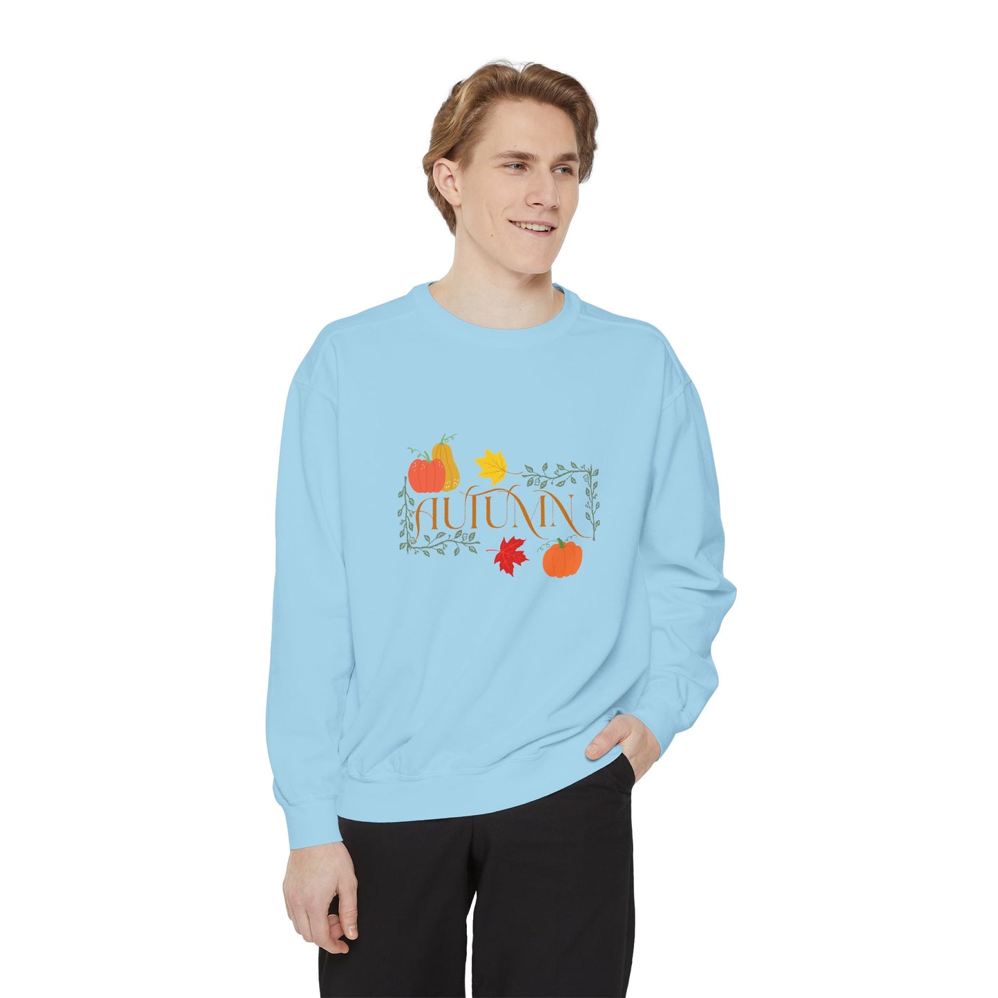Cozy Autumn Sweatshirt - Unisex Garment-Dyed with Fall Design