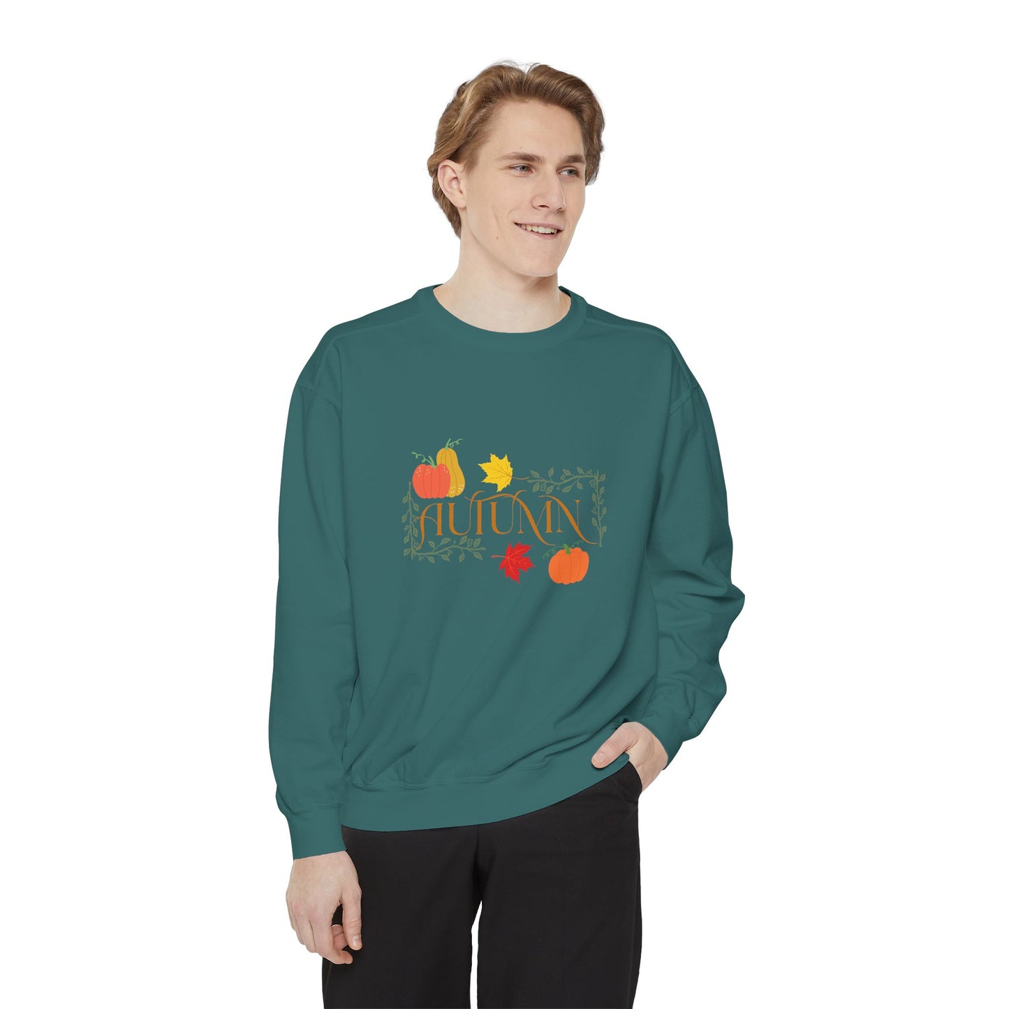 Cozy Autumn Sweatshirt - Unisex Garment-Dyed with Fall Design