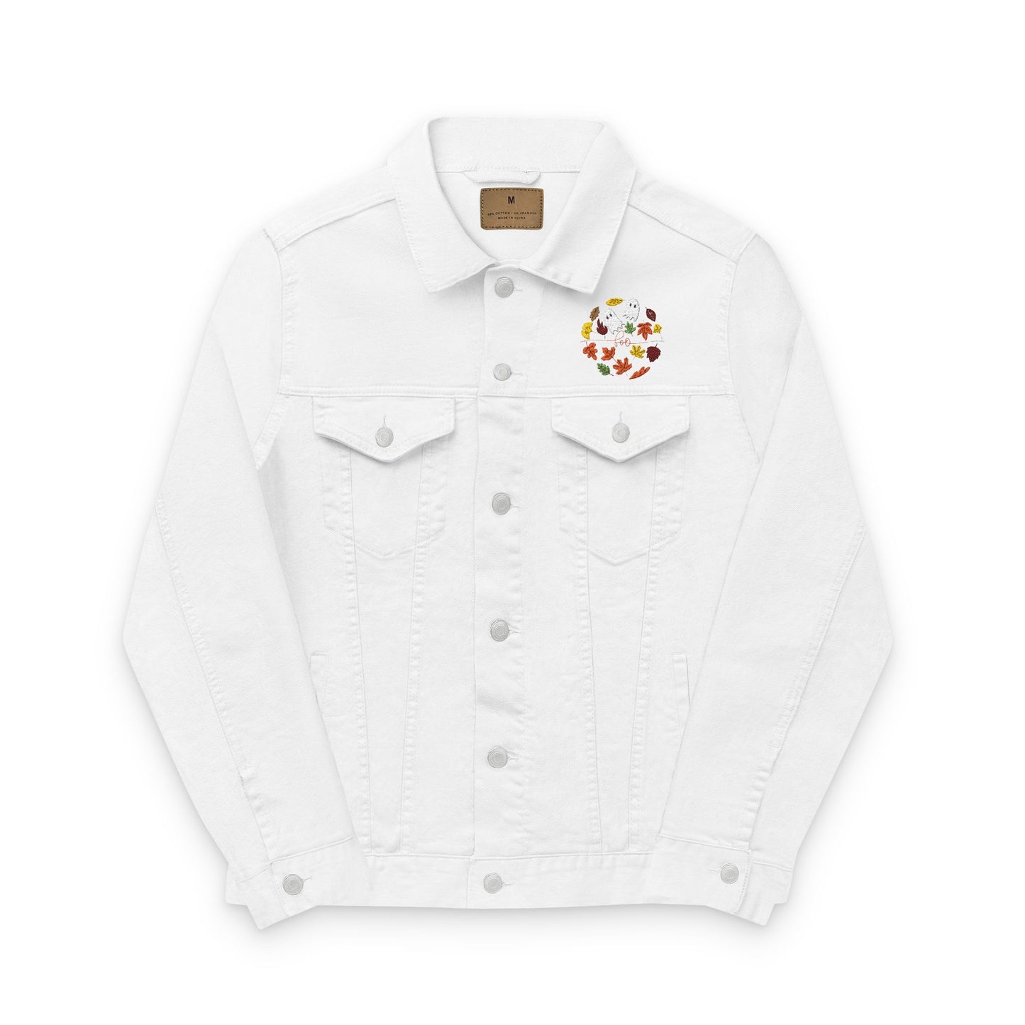 Denim Jacket - Autumn Ghost Boo Embroidered Unisex Outerwear