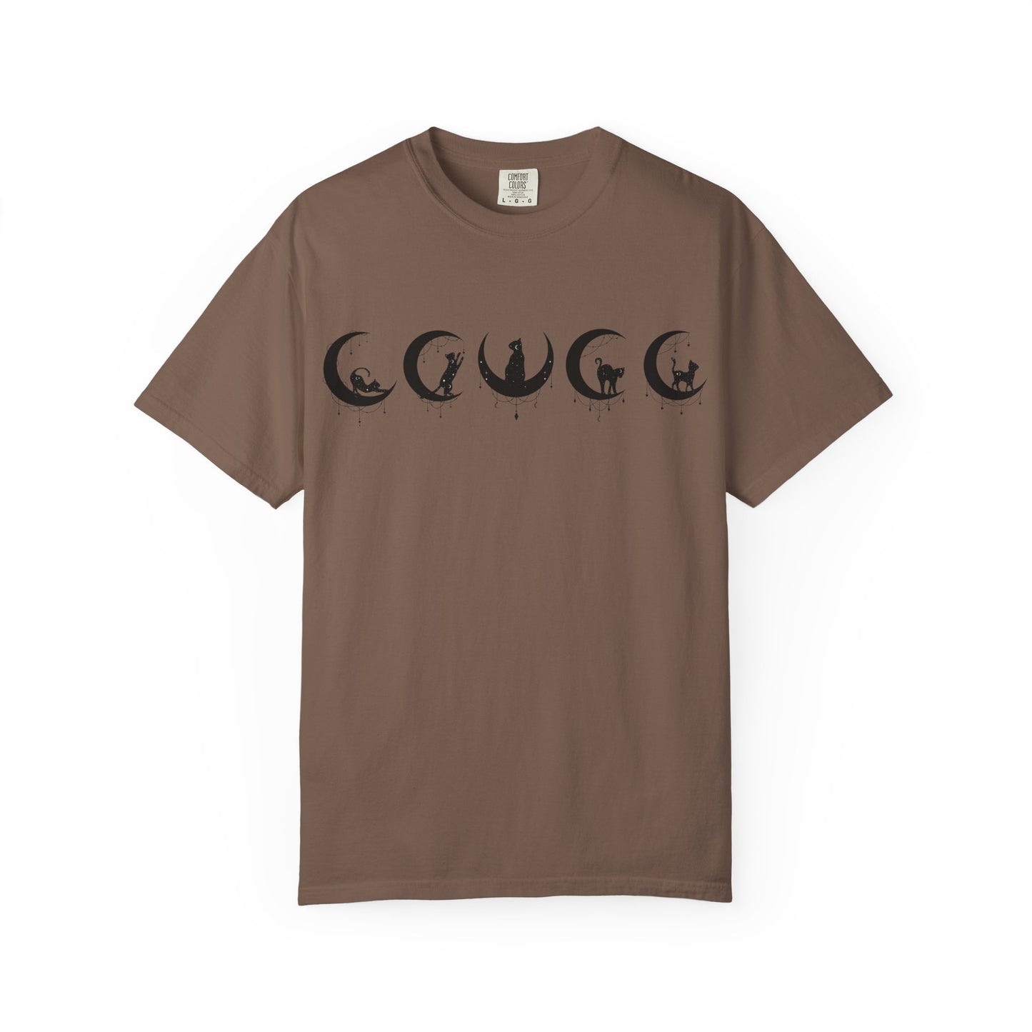 Celestial Cat T-Shirt, Unisex Tee, Bohemian Style, Gift for Cat Lovers, Casual Wear, Moon Phases Design
