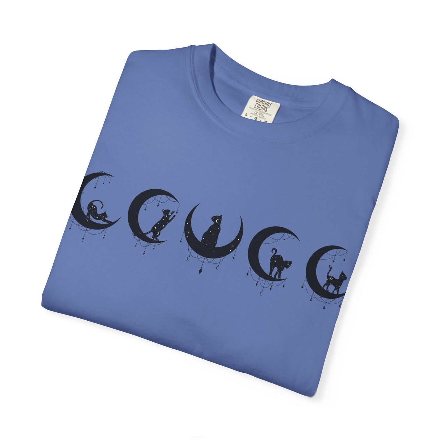 Celestial Cat T-Shirt, Unisex Tee, Bohemian Style, Gift for Cat Lovers, Casual Wear, Moon Phases Design