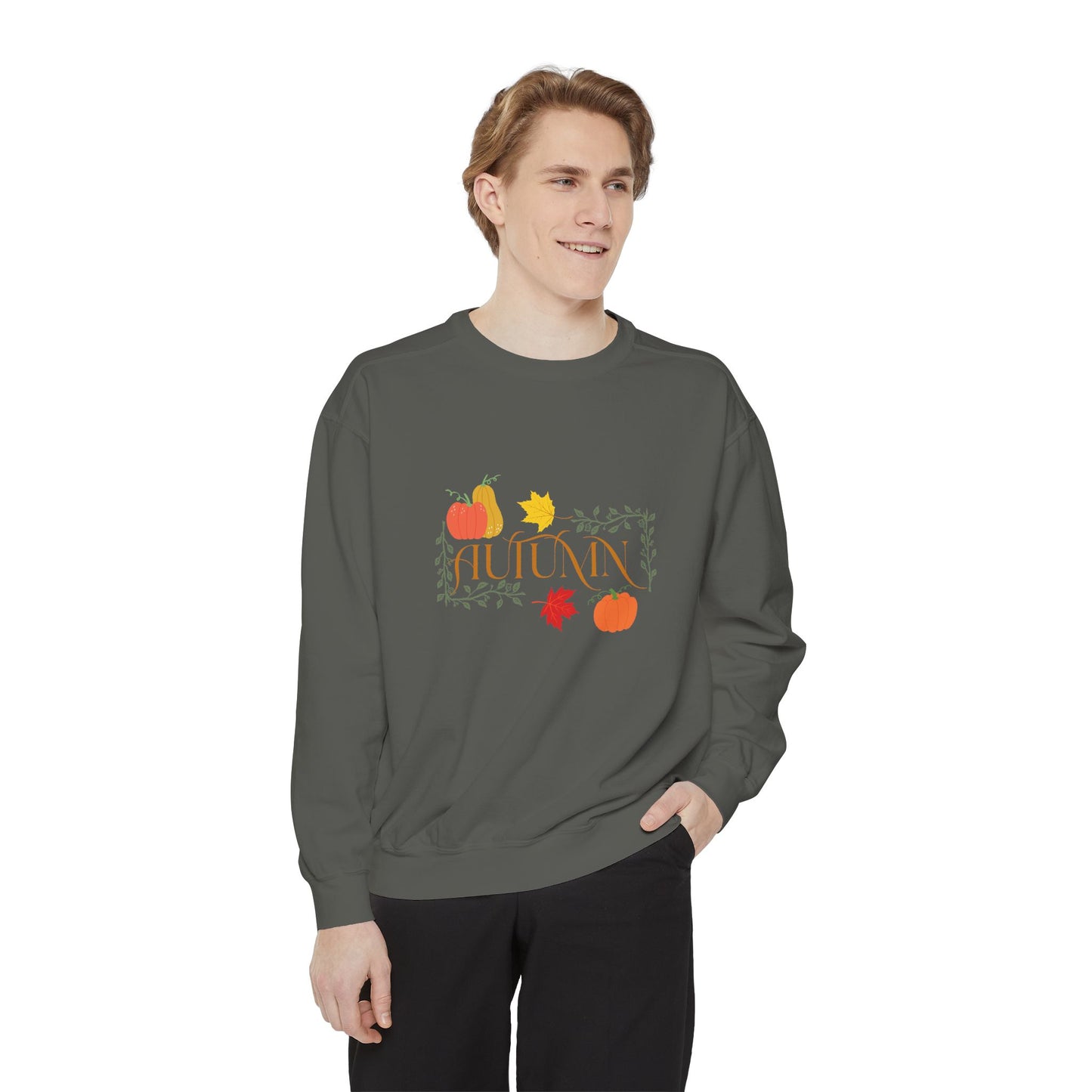 Cozy Autumn Sweatshirt - Unisex Garment-Dyed with Fall Design