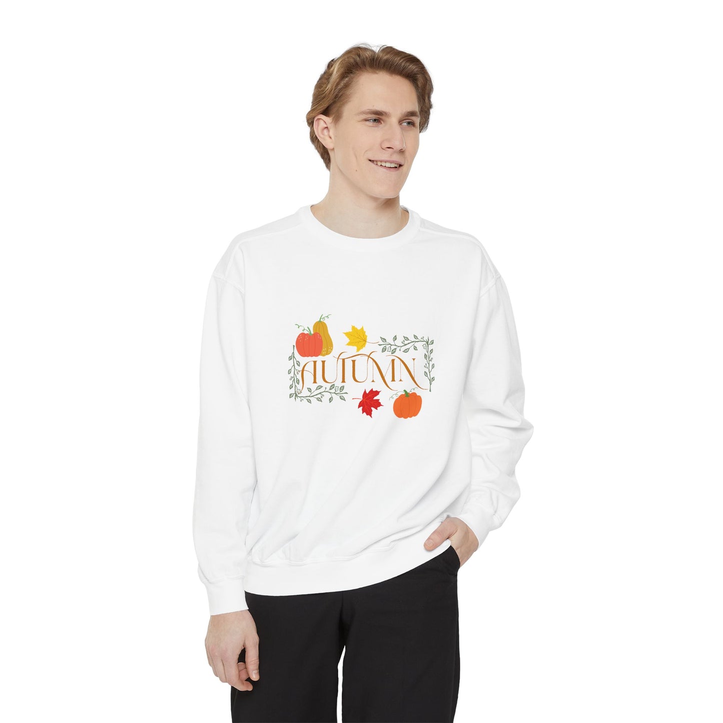 Cozy Autumn Sweatshirt - Unisex Garment-Dyed with Fall Design