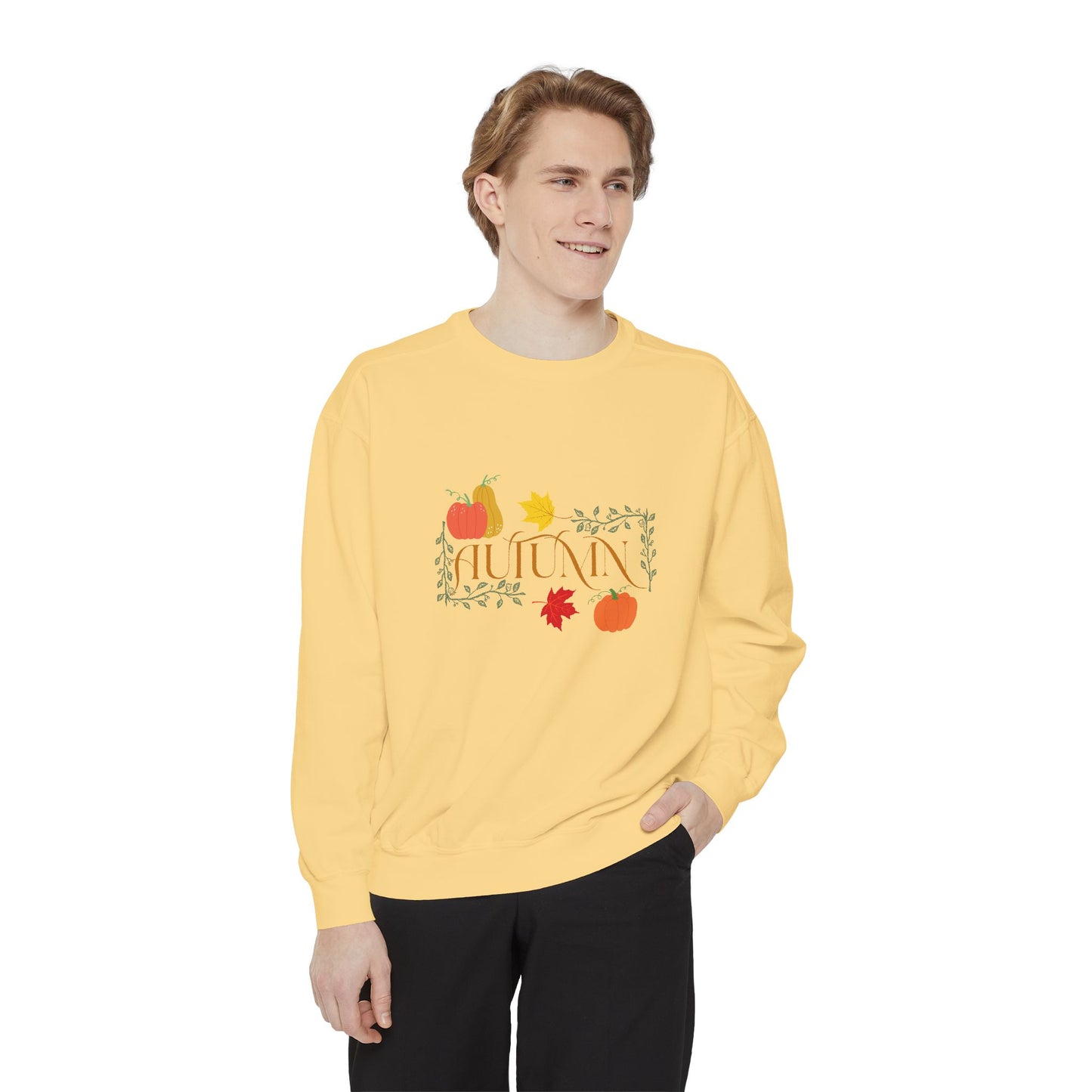 Cozy Autumn Sweatshirt - Unisex Garment-Dyed with Fall Design