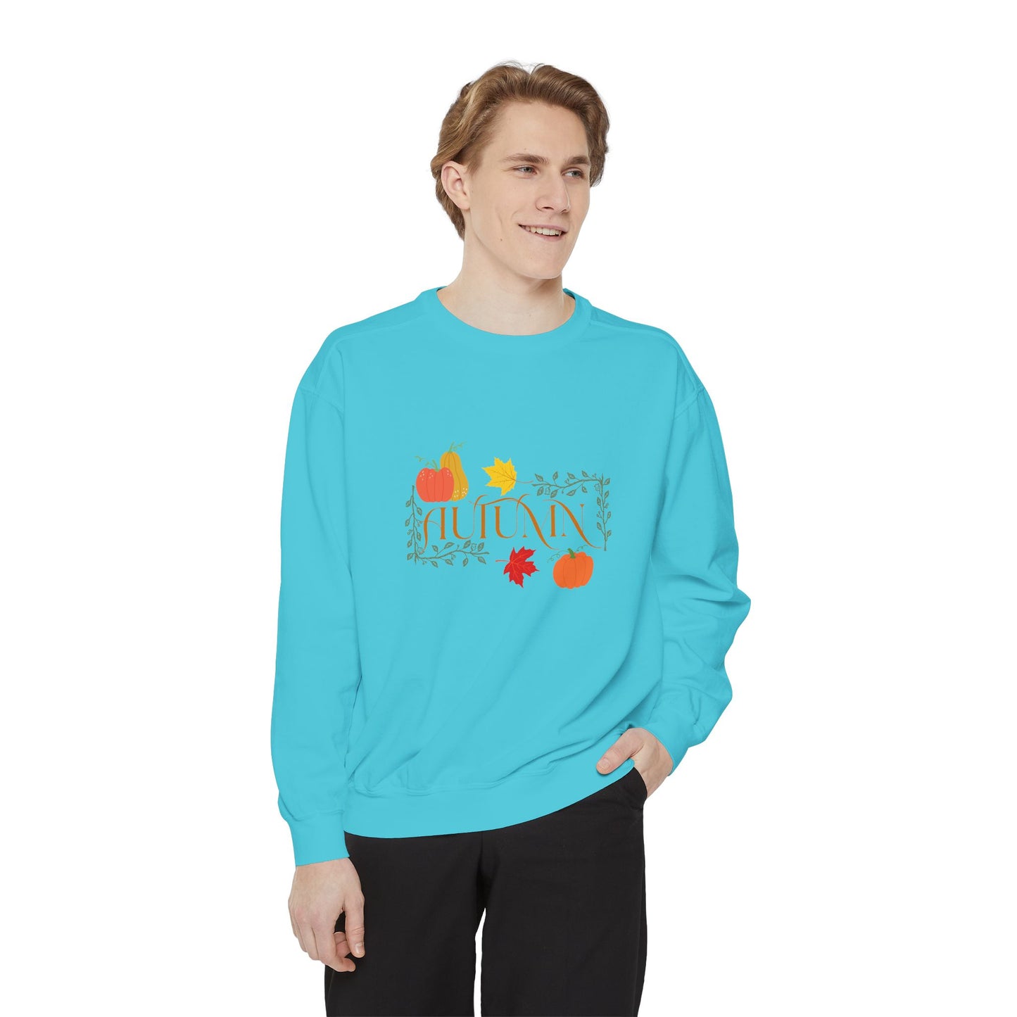 Cozy Autumn Sweatshirt - Unisex Garment-Dyed with Fall Design