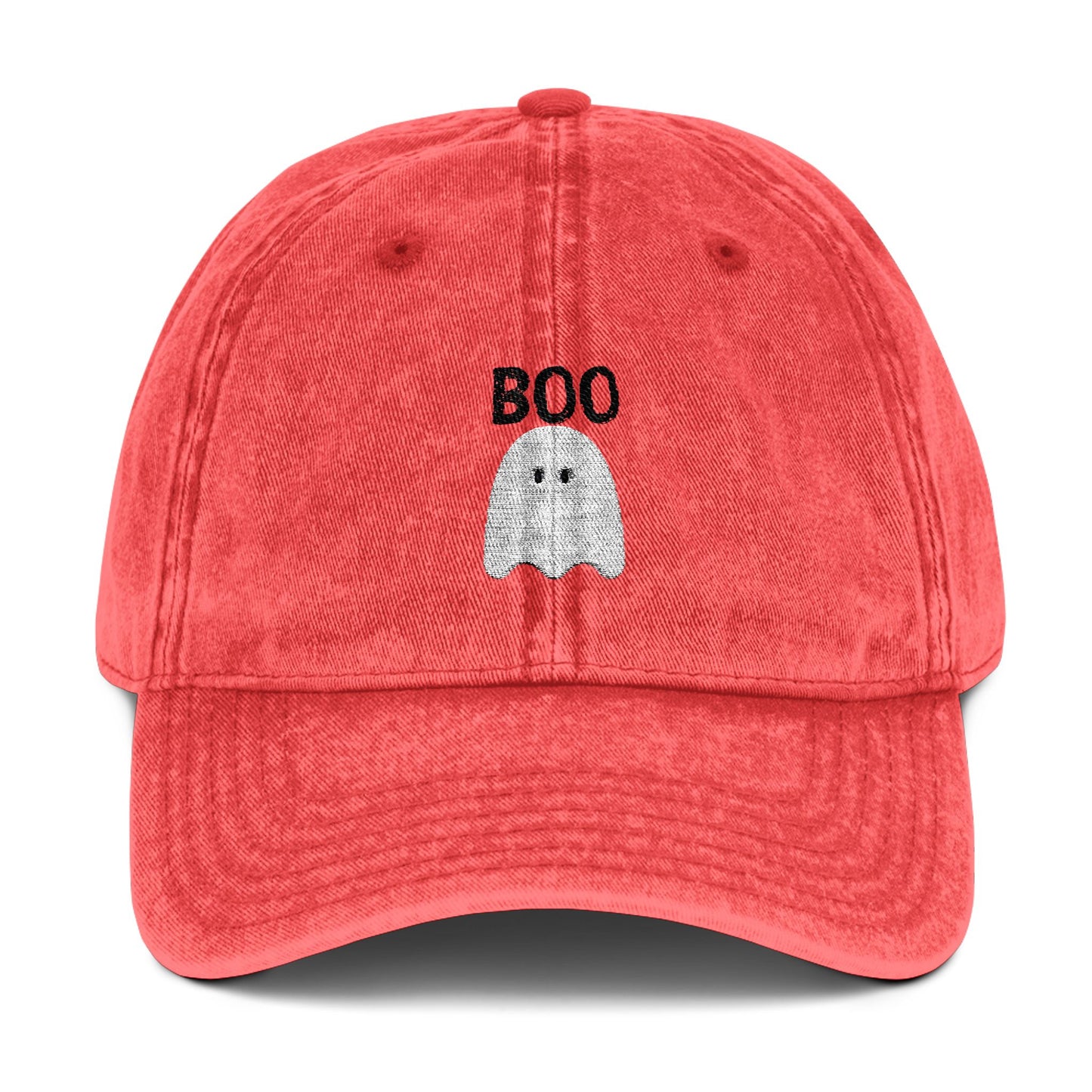 Embroidered Vintage Cap with Ghost and Boo Embroidery