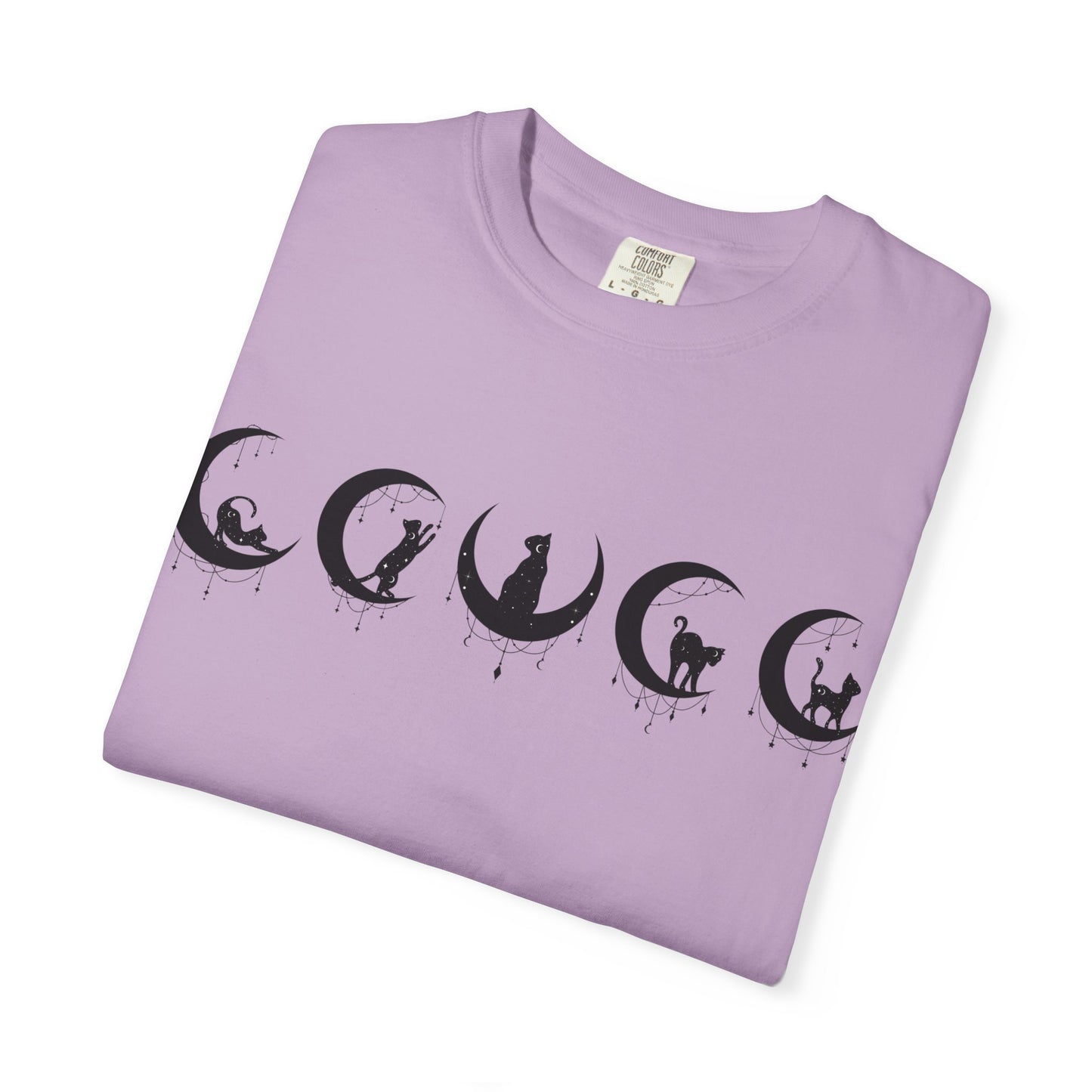 Celestial Cat T-Shirt, Unisex Tee, Bohemian Style, Gift for Cat Lovers, Casual Wear, Moon Phases Design