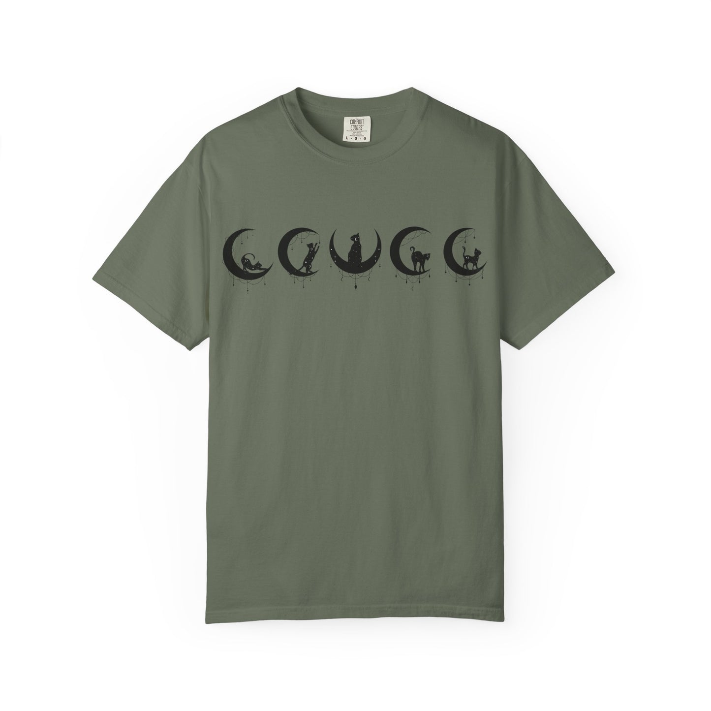 Celestial Cat T-Shirt, Unisex Tee, Bohemian Style, Gift for Cat Lovers, Casual Wear, Moon Phases Design