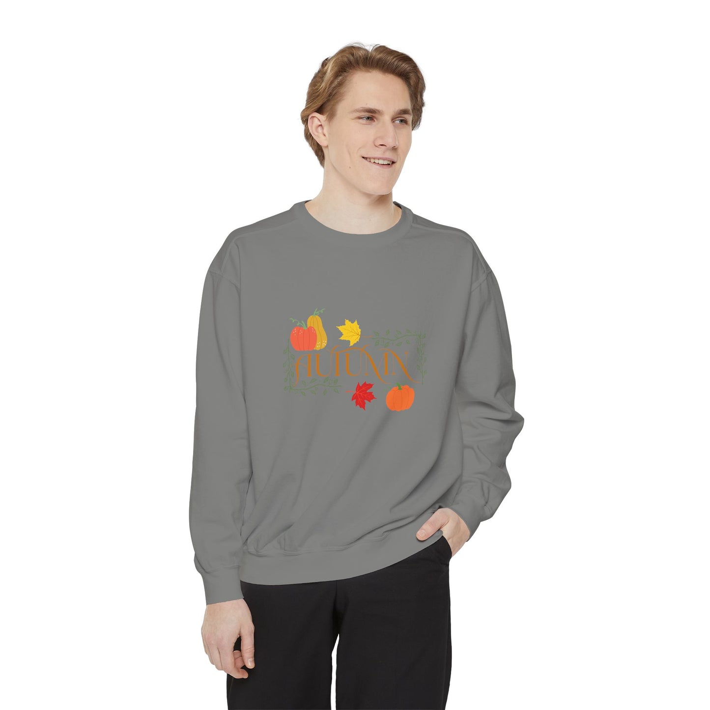 Cozy Autumn Sweatshirt - Unisex Garment-Dyed with Fall Design