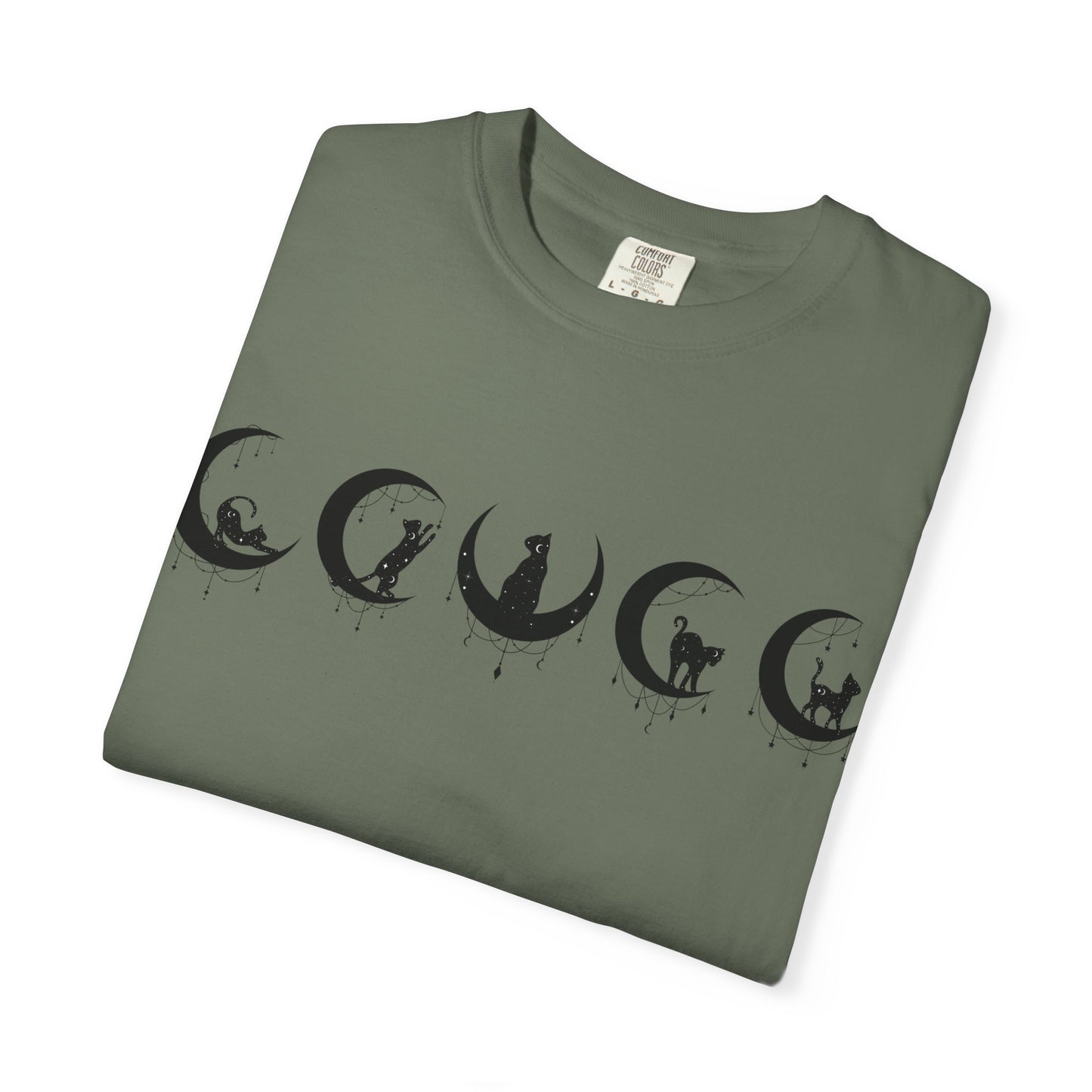 Celestial Cat T-Shirt, Unisex Tee, Bohemian Style, Gift for Cat Lovers, Casual Wear, Moon Phases Design