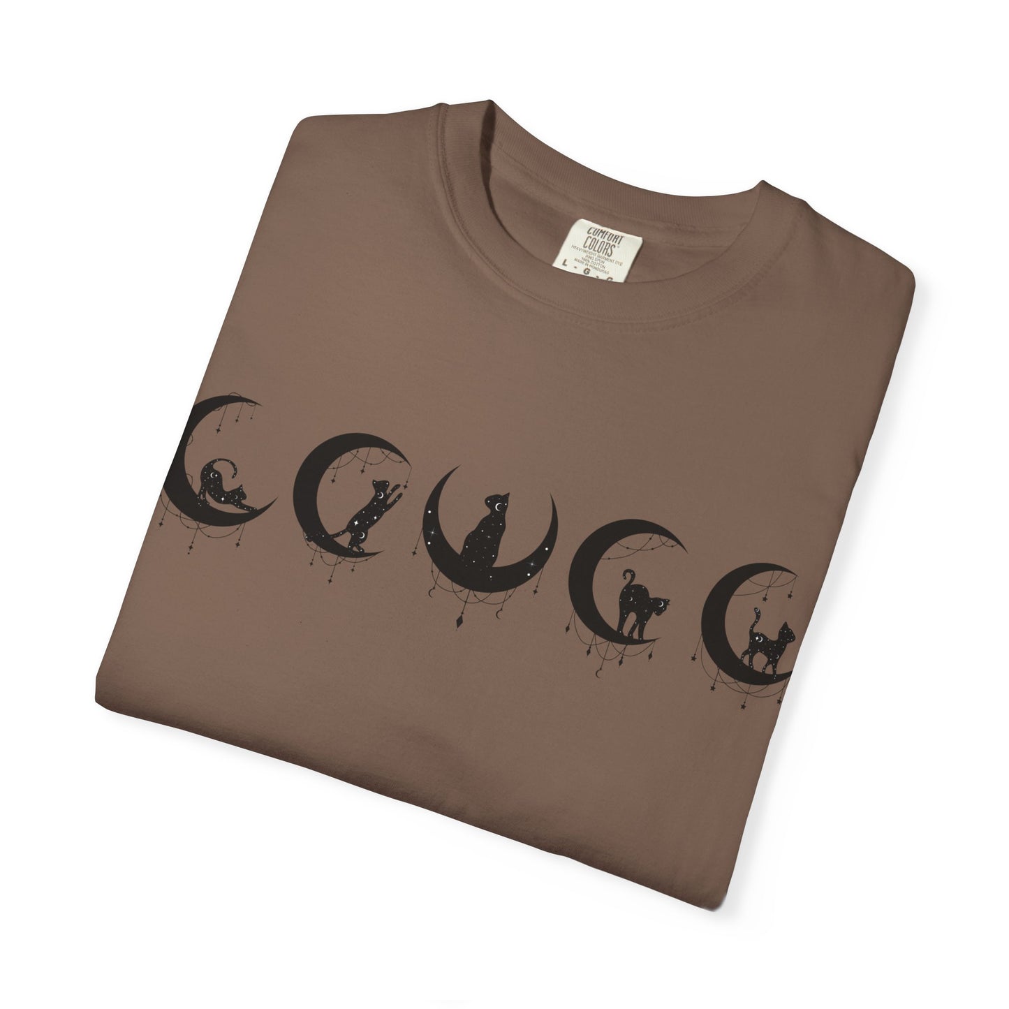 Celestial Cat T-Shirt, Unisex Tee, Bohemian Style, Gift for Cat Lovers, Casual Wear, Moon Phases Design