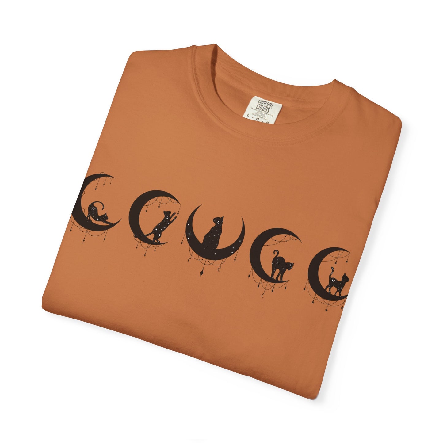 Celestial Cat T-Shirt, Unisex Tee, Bohemian Style, Gift for Cat Lovers, Casual Wear, Moon Phases Design