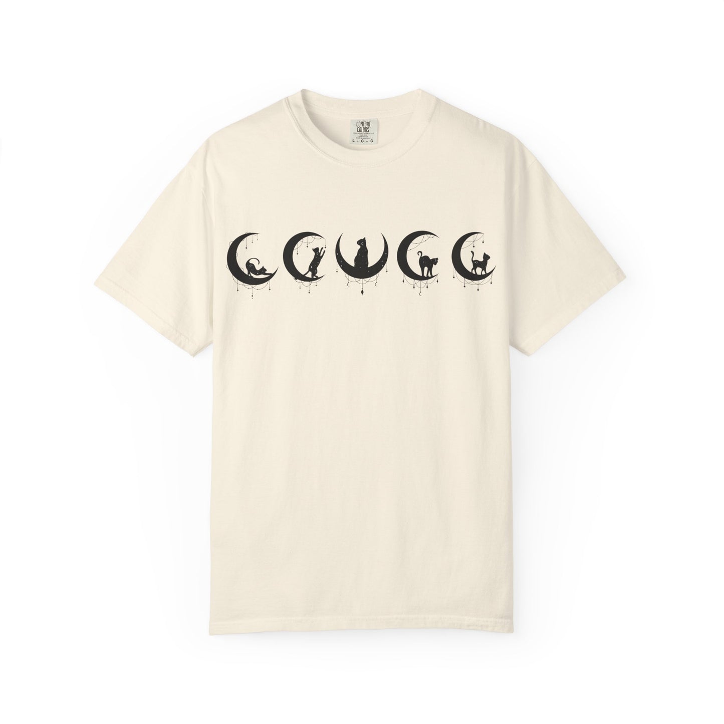 Celestial Cat T-Shirt, Unisex Tee, Bohemian Style, Gift for Cat Lovers, Casual Wear, Moon Phases Design