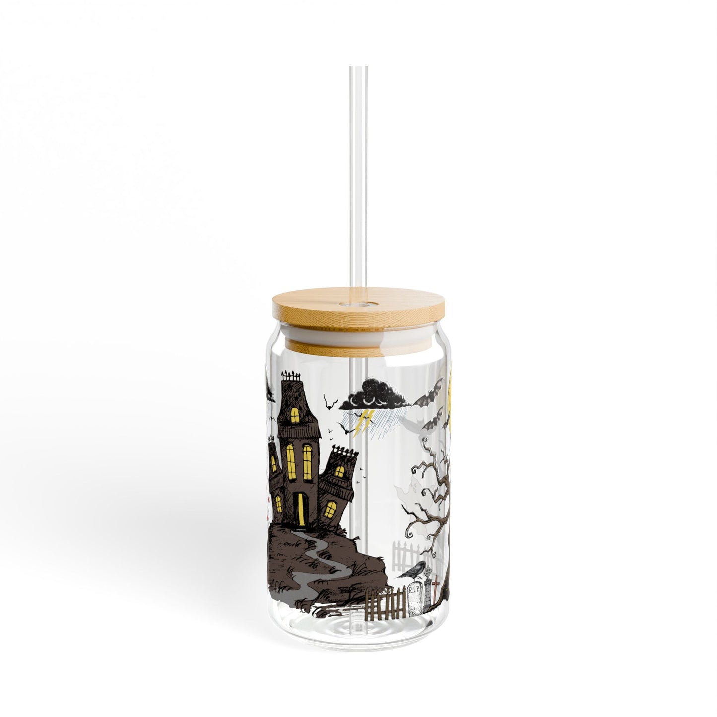 Halloween-Themed 16oz Sipper Glass with Straw - Perfect for Spooky Celebrations!