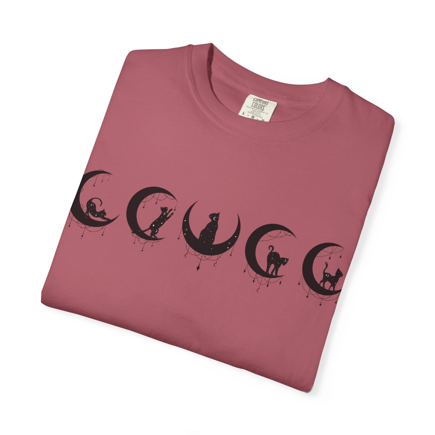 Celestial Cat T-Shirt, Unisex Tee, Bohemian Style, Gift for Cat Lovers, Casual Wear, Moon Phases Design