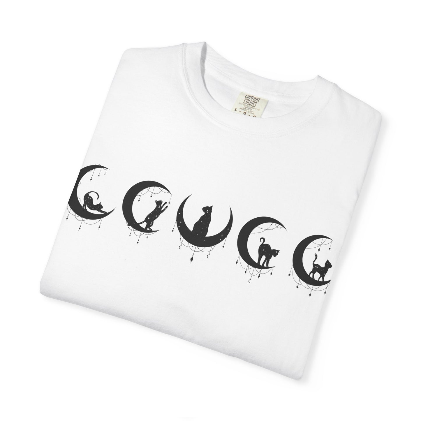 Celestial Cat T-Shirt, Unisex Tee, Bohemian Style, Gift for Cat Lovers, Casual Wear, Moon Phases Design