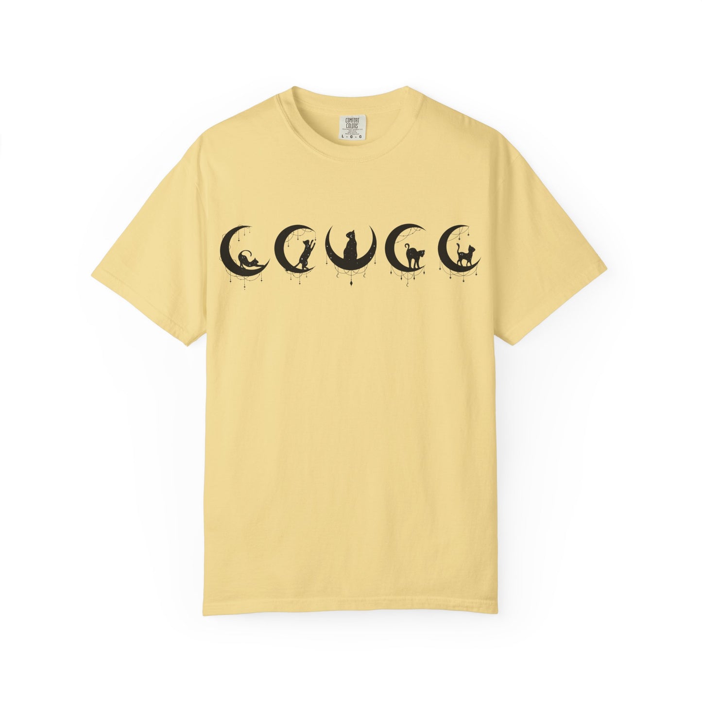 Celestial Cat T-Shirt, Unisex Tee, Bohemian Style, Gift for Cat Lovers, Casual Wear, Moon Phases Design
